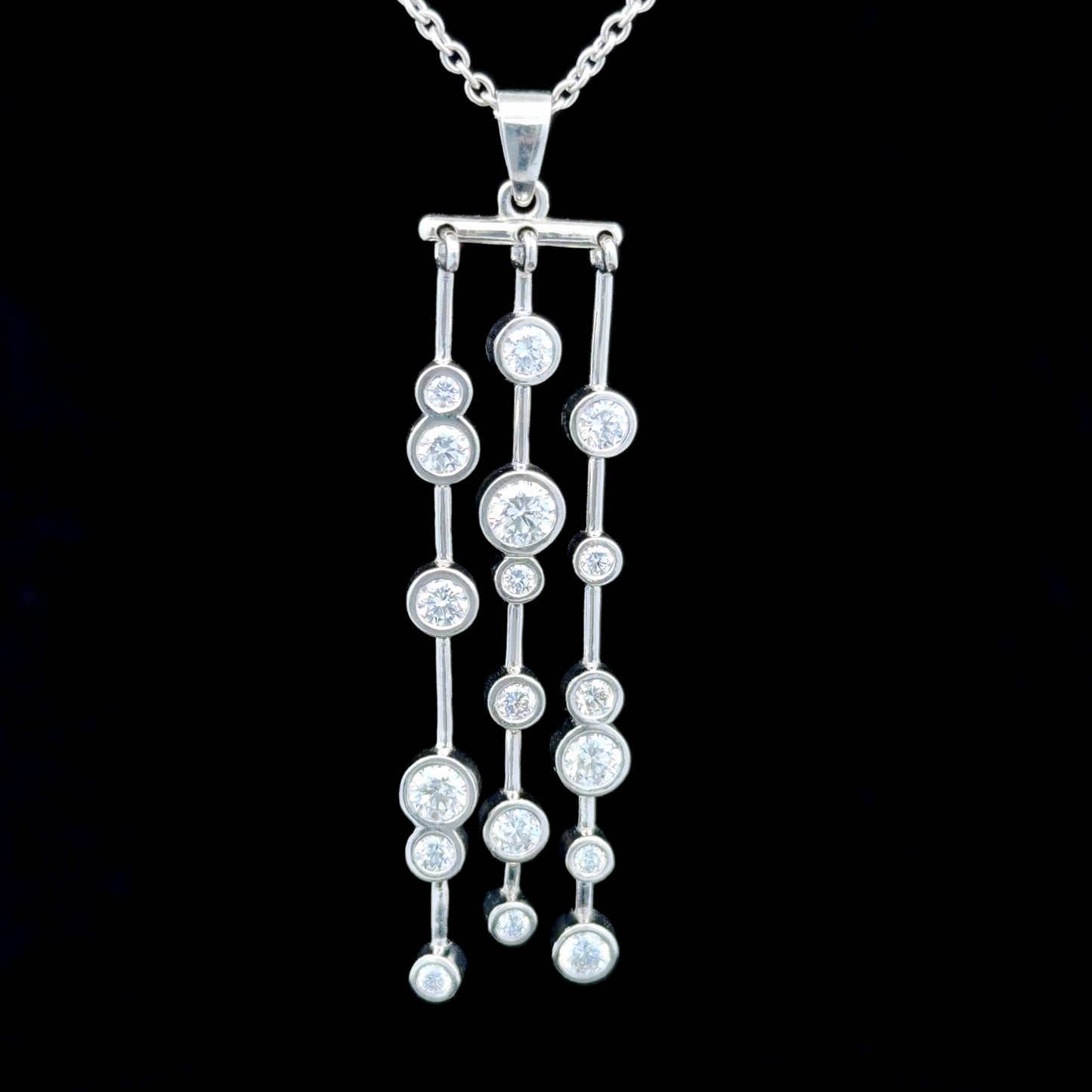 18K White Gold Boodles Style Diamond Drop Pendant & Chain APPX 1.75 CTS