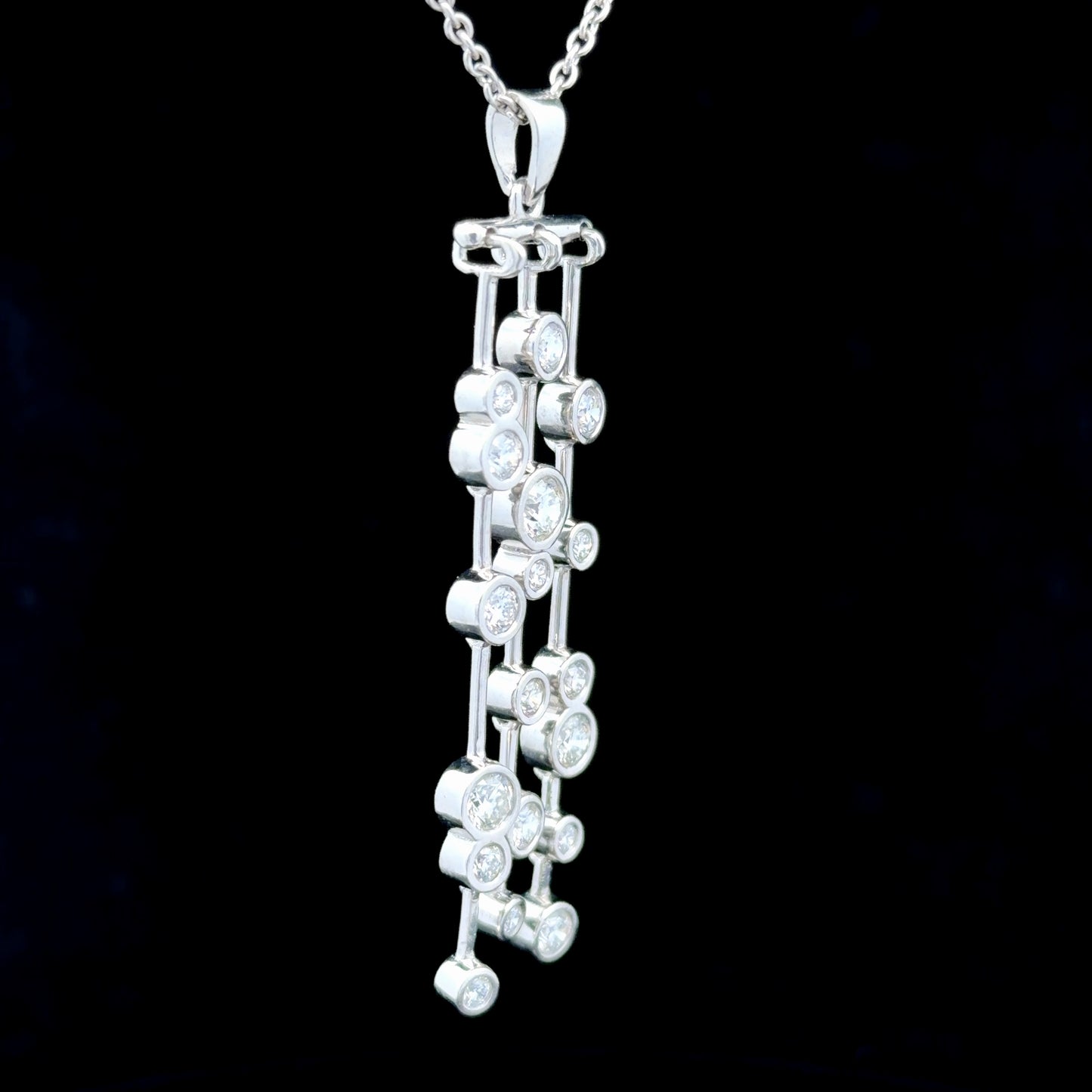 18K White Gold Boodles Style Diamond Drop Pendant & Chain APPX 1.75 CTS