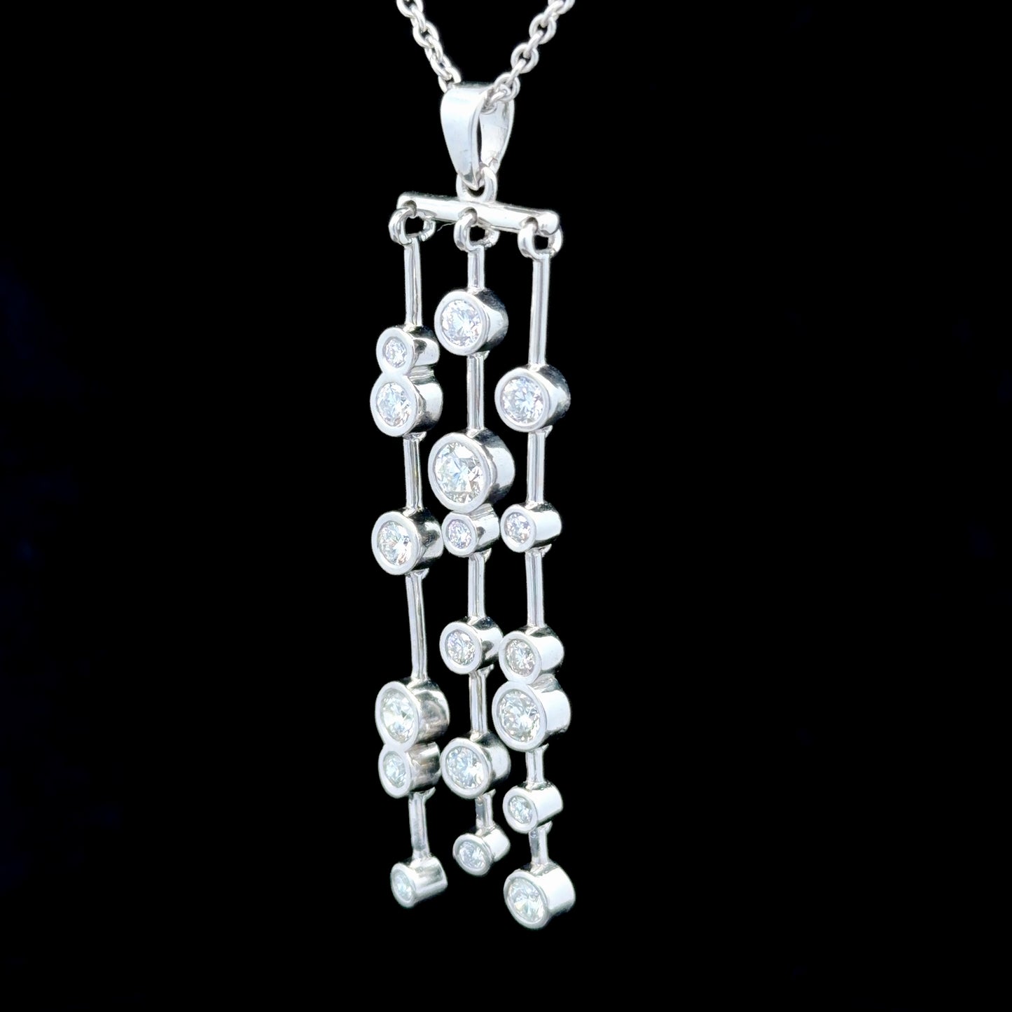 18K White Gold Boodles Style Diamond Drop Pendant & Chain APPX 1.75 CTS