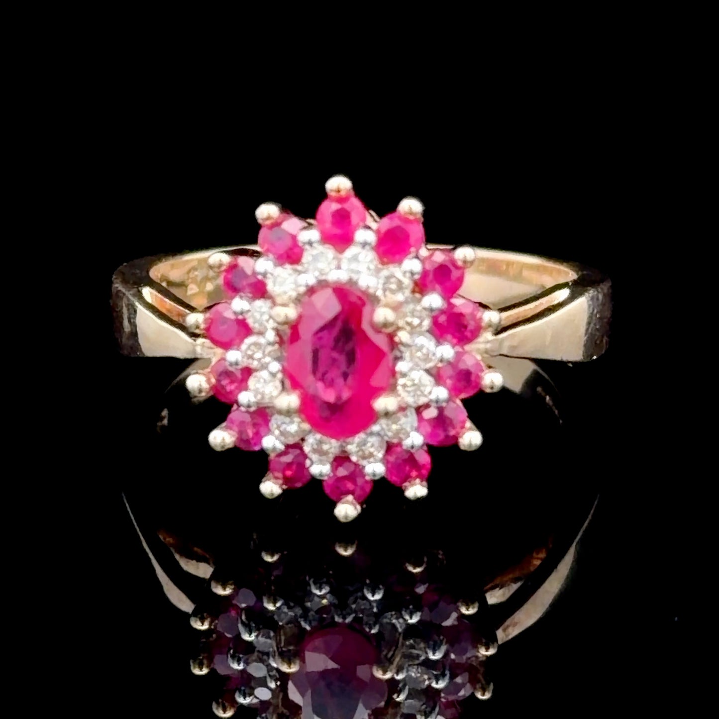 9K Yellow Gold Ruby & Diamond Cluster Ring