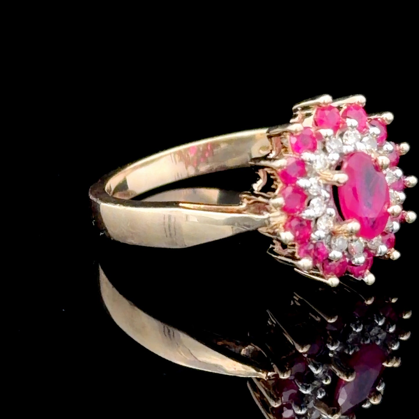 9K Yellow Gold Ruby & Diamond Cluster Ring