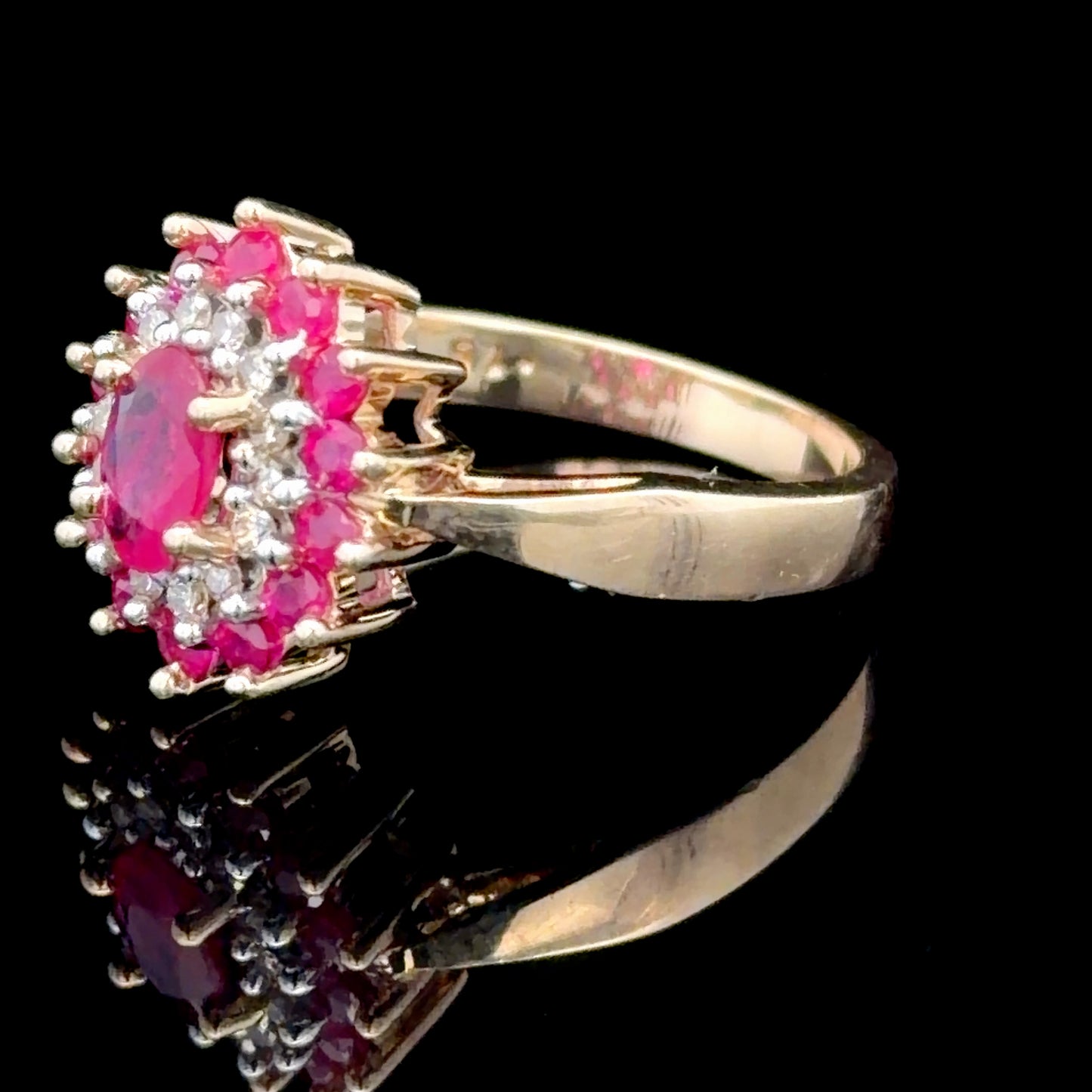9K Yellow Gold Ruby & Diamond Cluster Ring