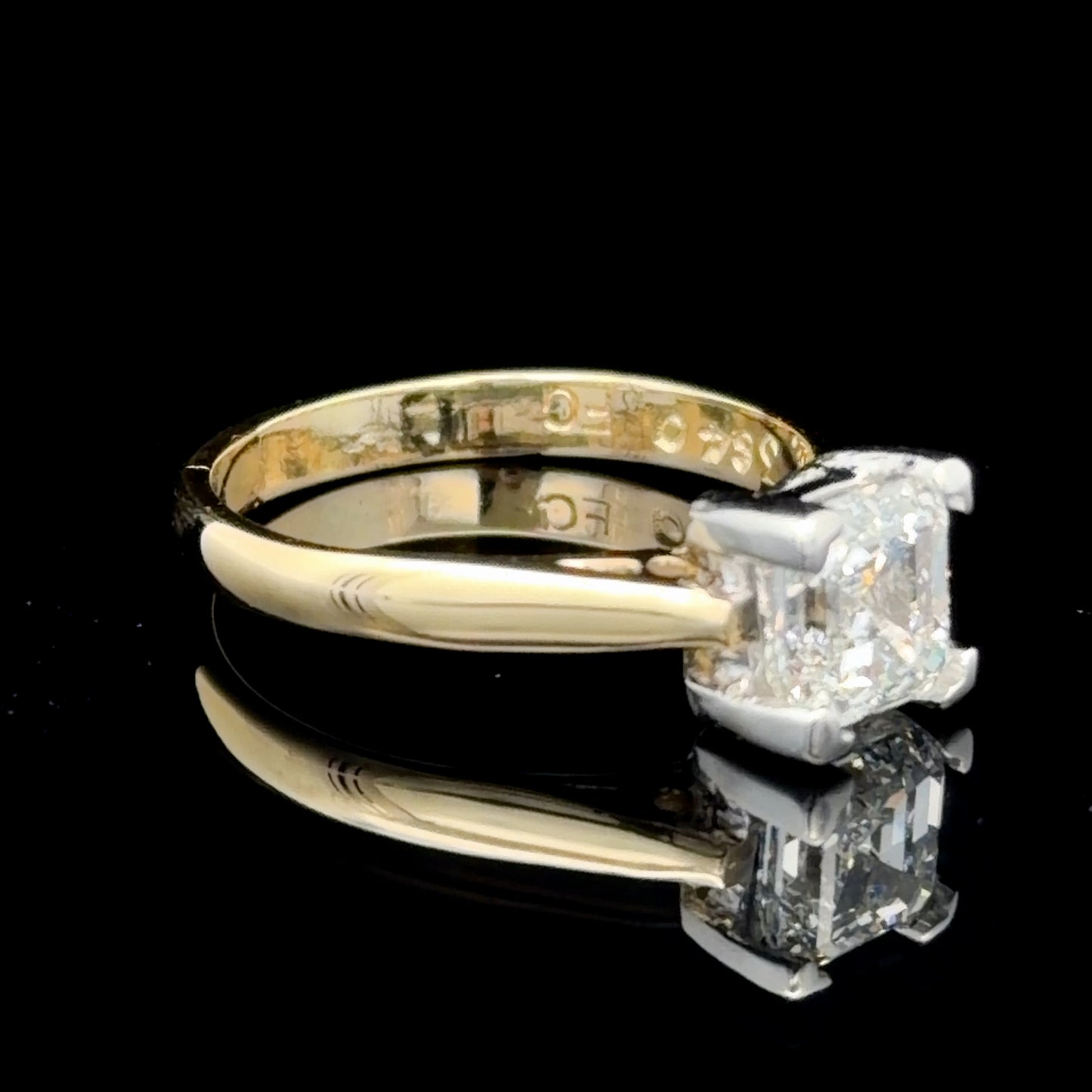 18K Yellow Gold Emerald Cut Diamond Solitaire Ring APPX 1.2 CTS
