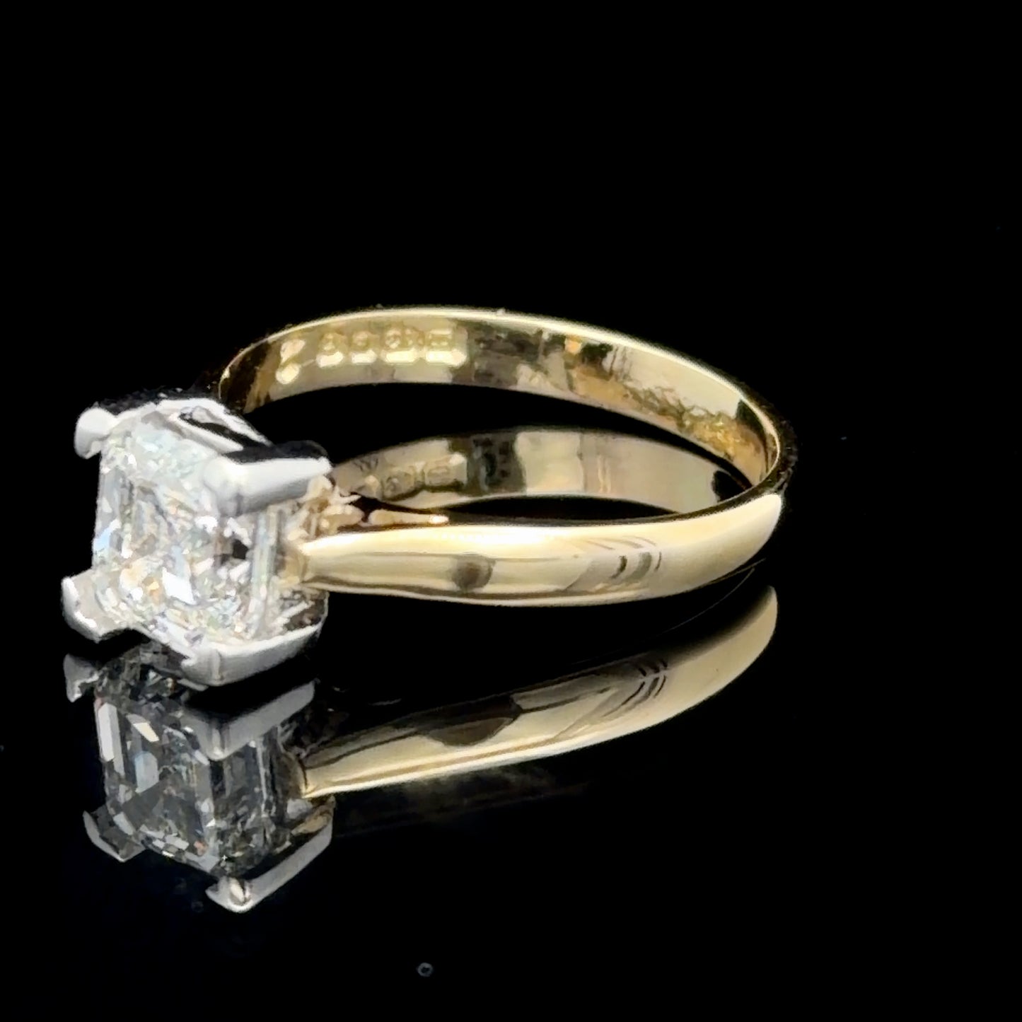 18K Yellow Gold Emerald Cut Diamond Solitaire Ring APPX 1.2 CTS