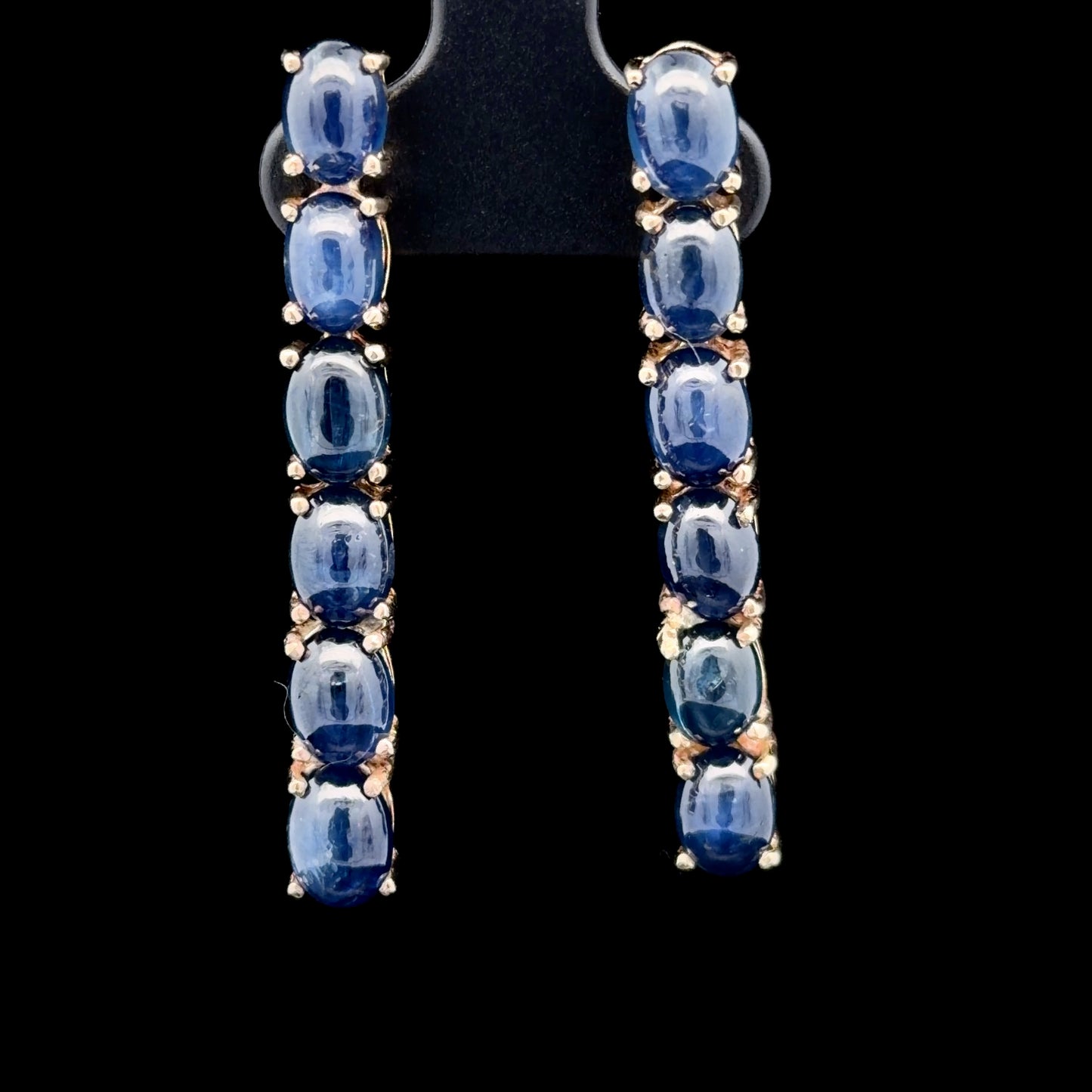 9K Yellow Gold Cabachon Sapphire Line Earrings
