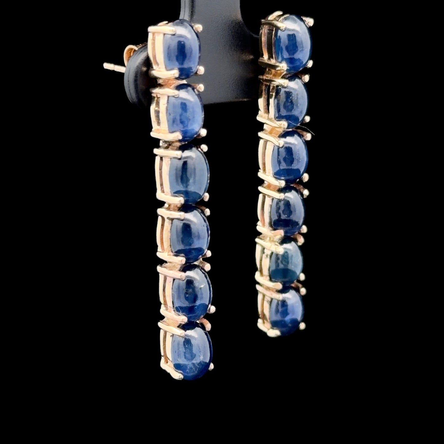 9K Yellow Gold Cabachon Sapphire Line Earrings