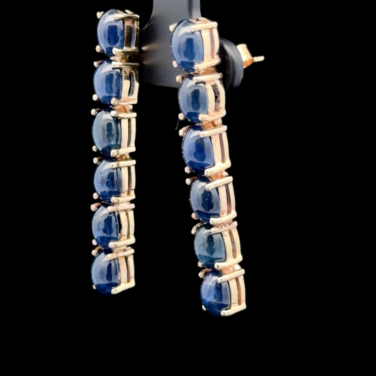 9K Yellow Gold Cabachon Sapphire Line Earrings