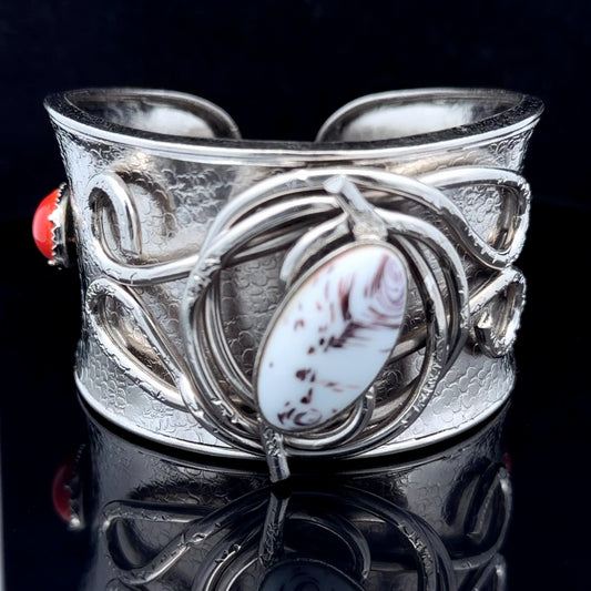 Silver Cuff Bangle With Gemstones