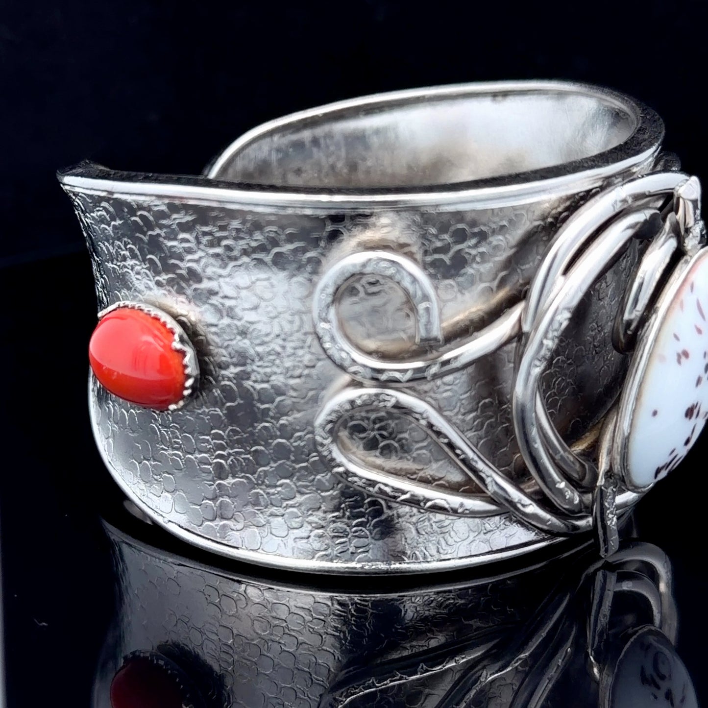 Silver Cuff Bangle With Gemstones