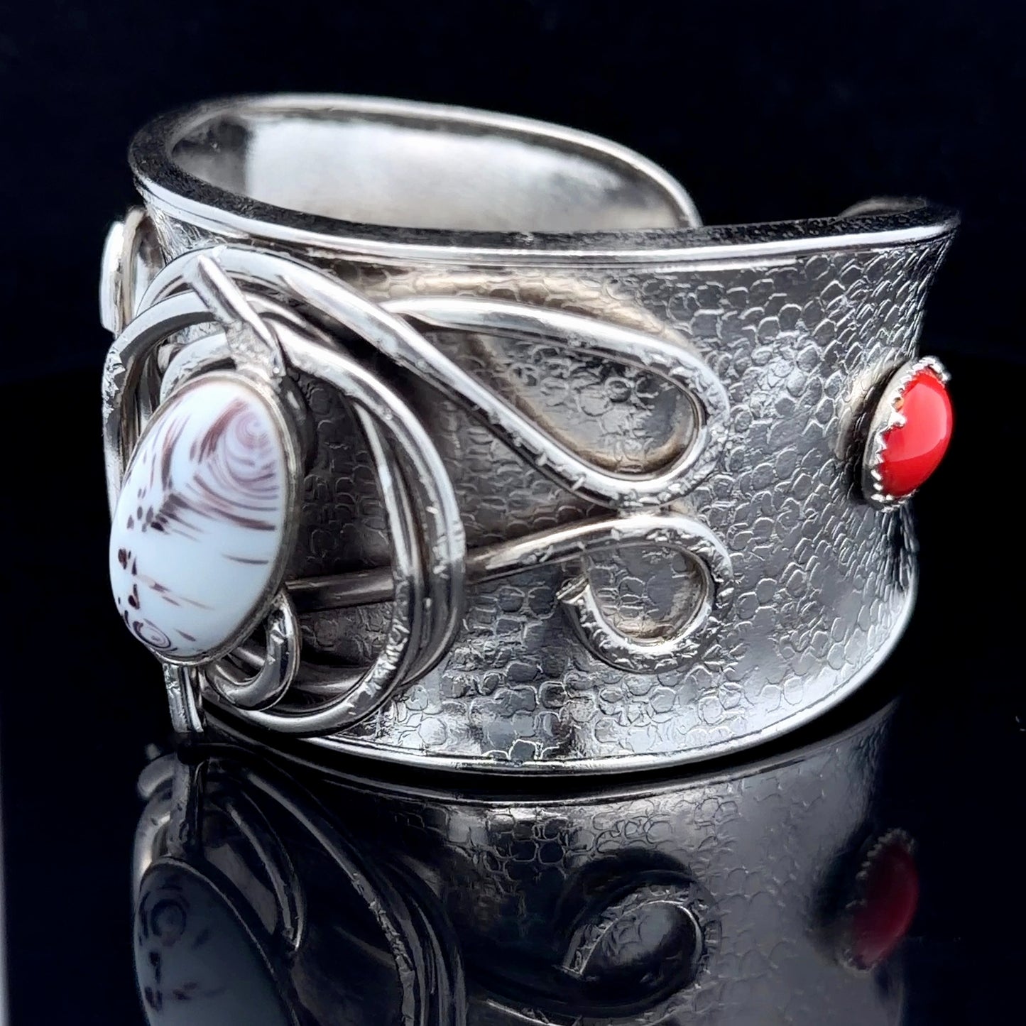 Silver Cuff Bangle With Gemstones