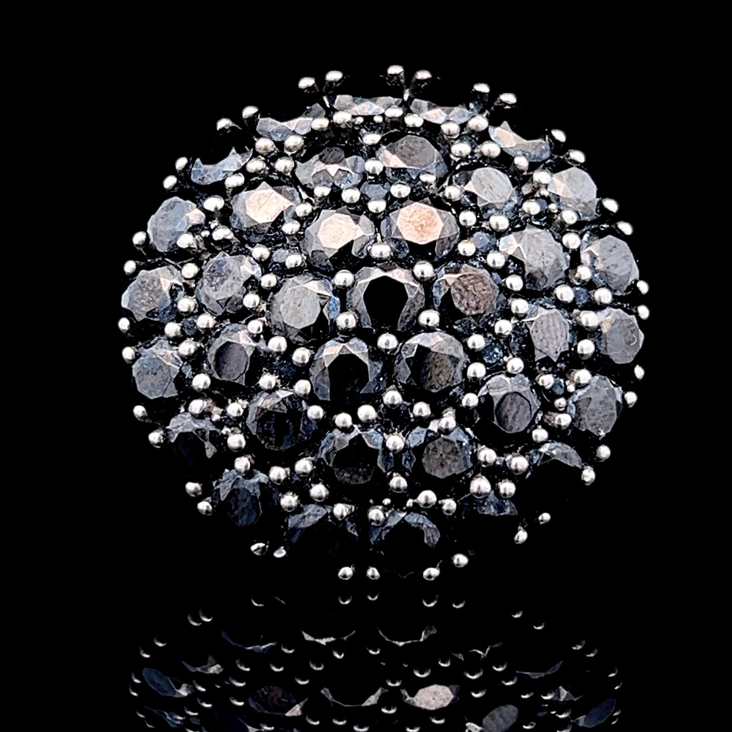 Silver Black Stone Large Cluster Ring
