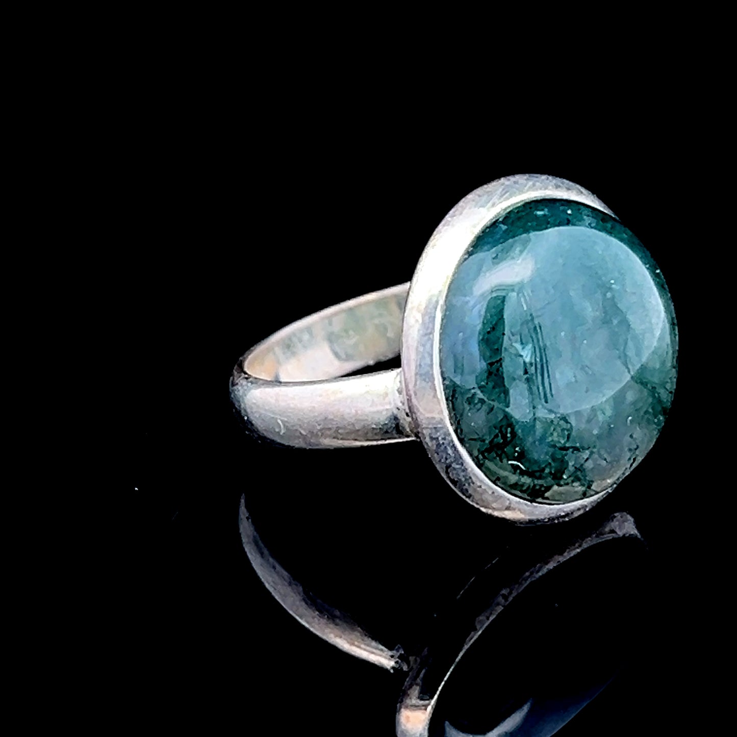 Silver Moss Agate Ring