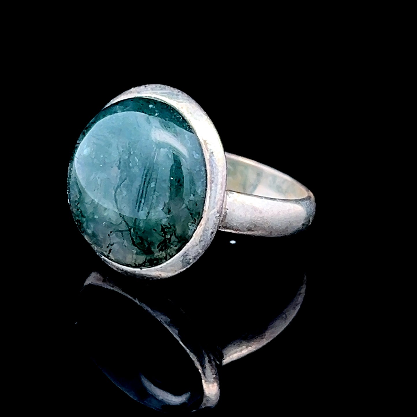 Silver Moss Agate Ring