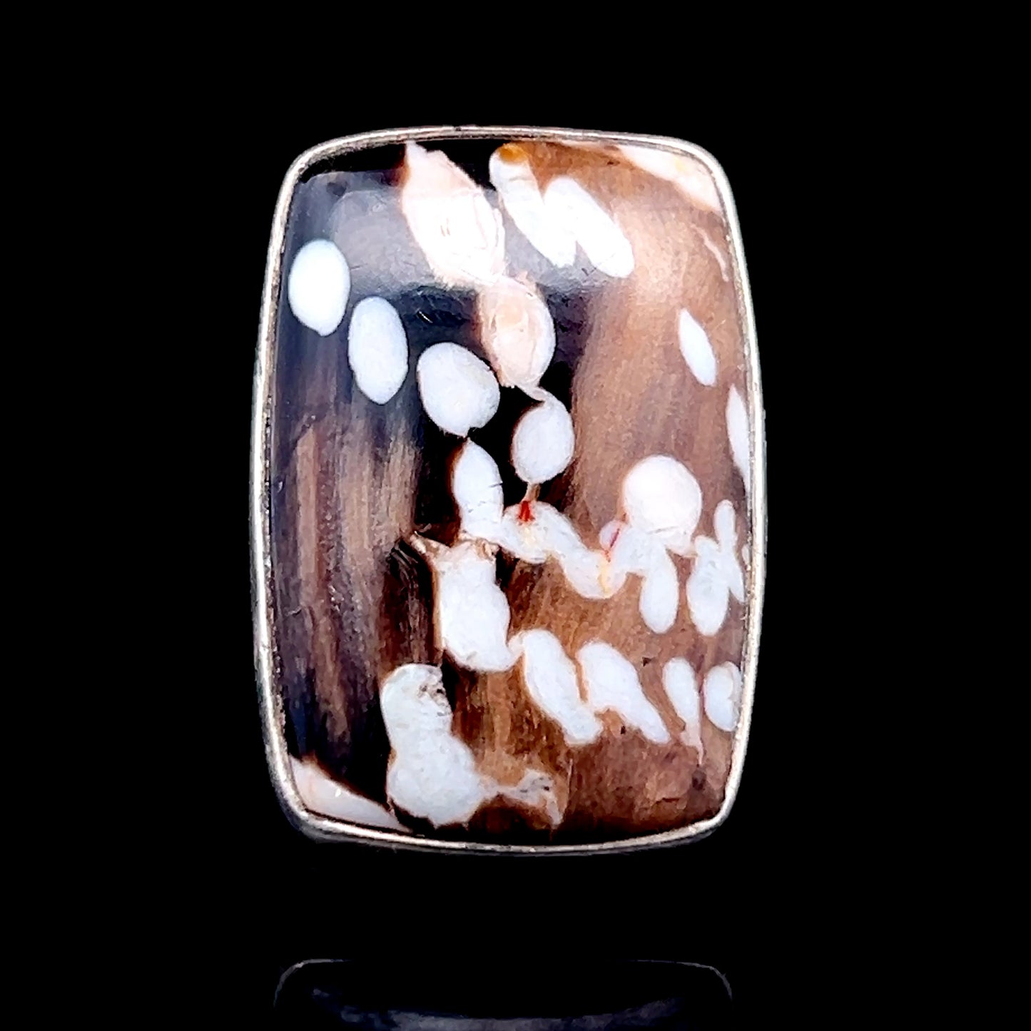Silver Rectangular Brown Speckled Ring