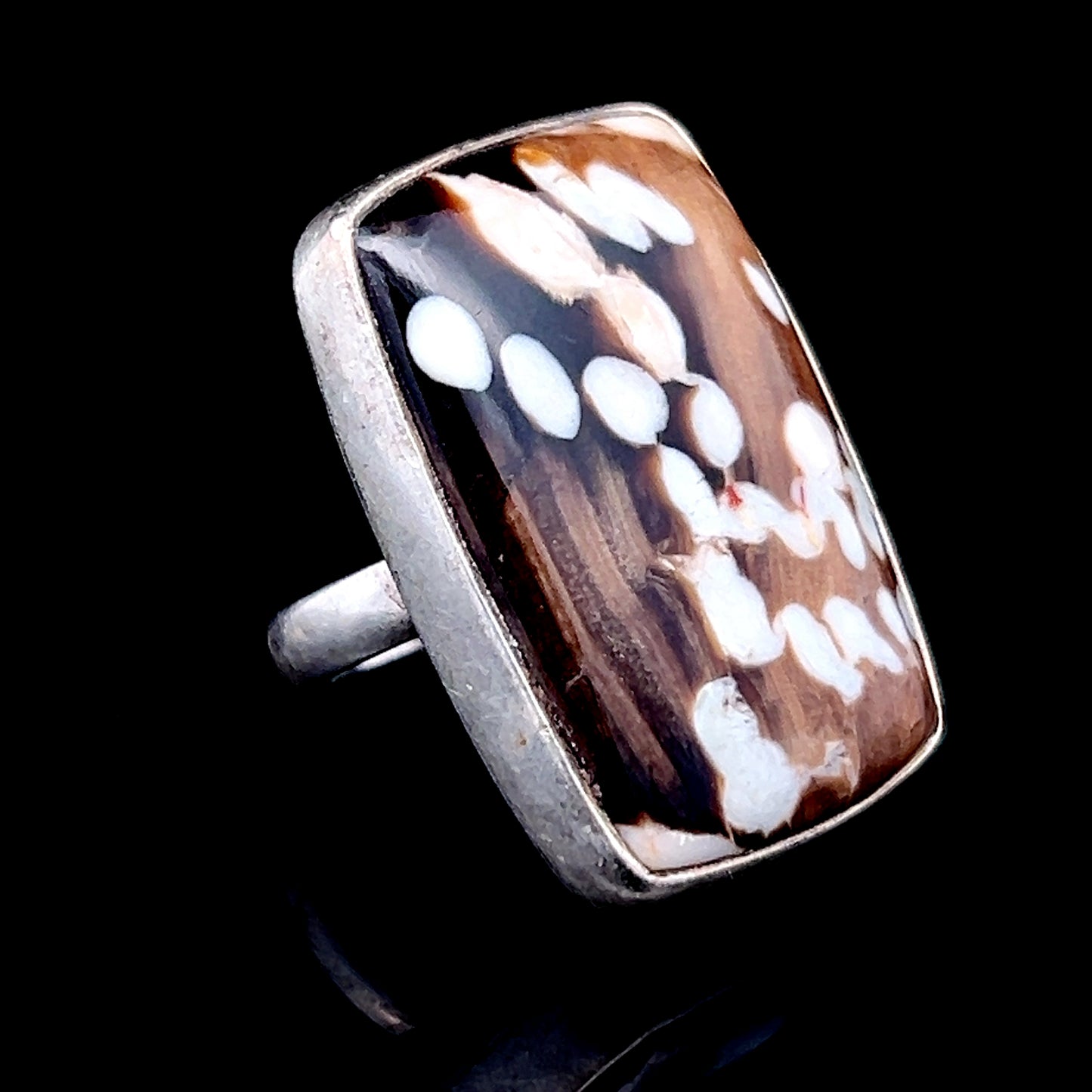 Silver Rectangular Brown Speckled Ring