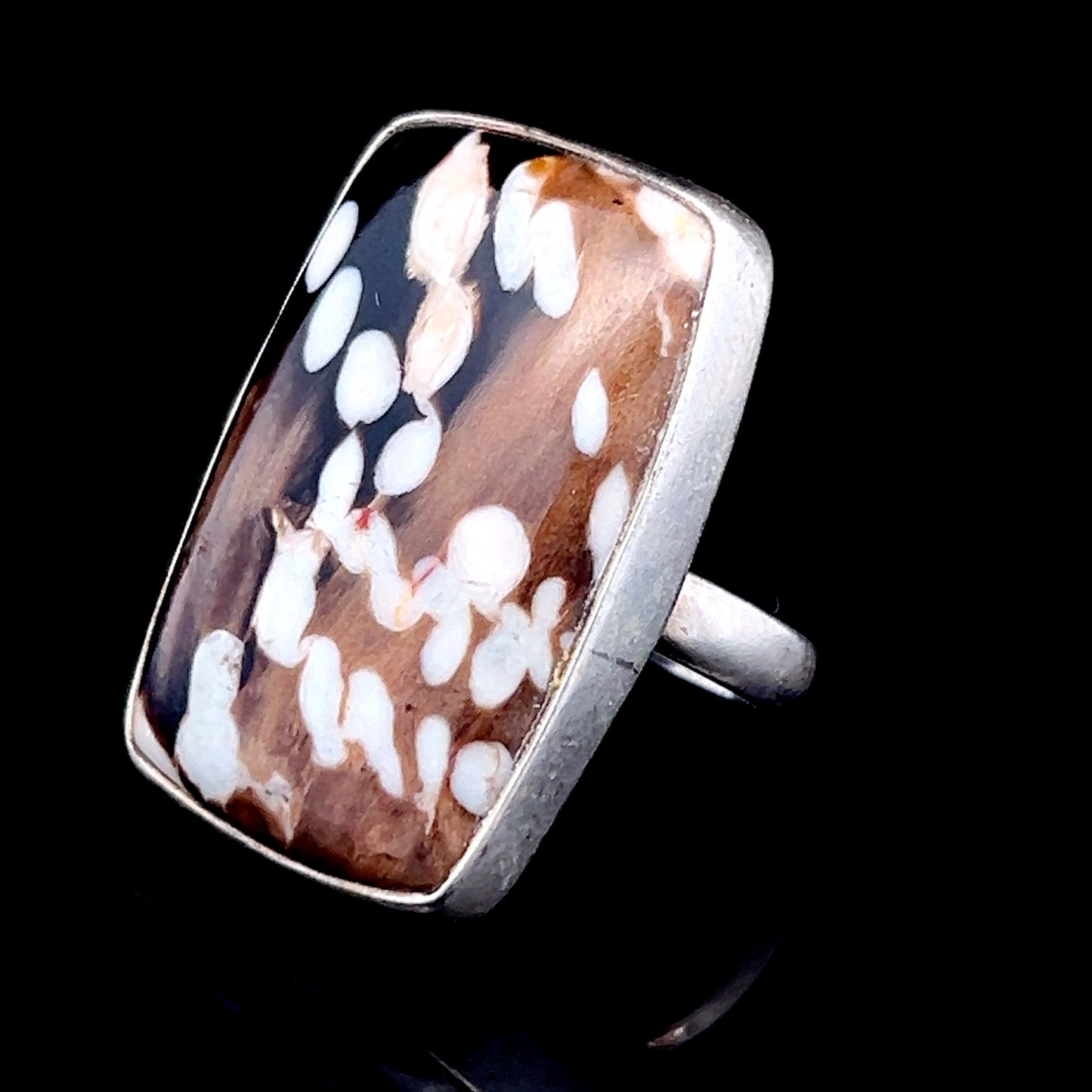 Silver Rectangular Brown Speckled Ring