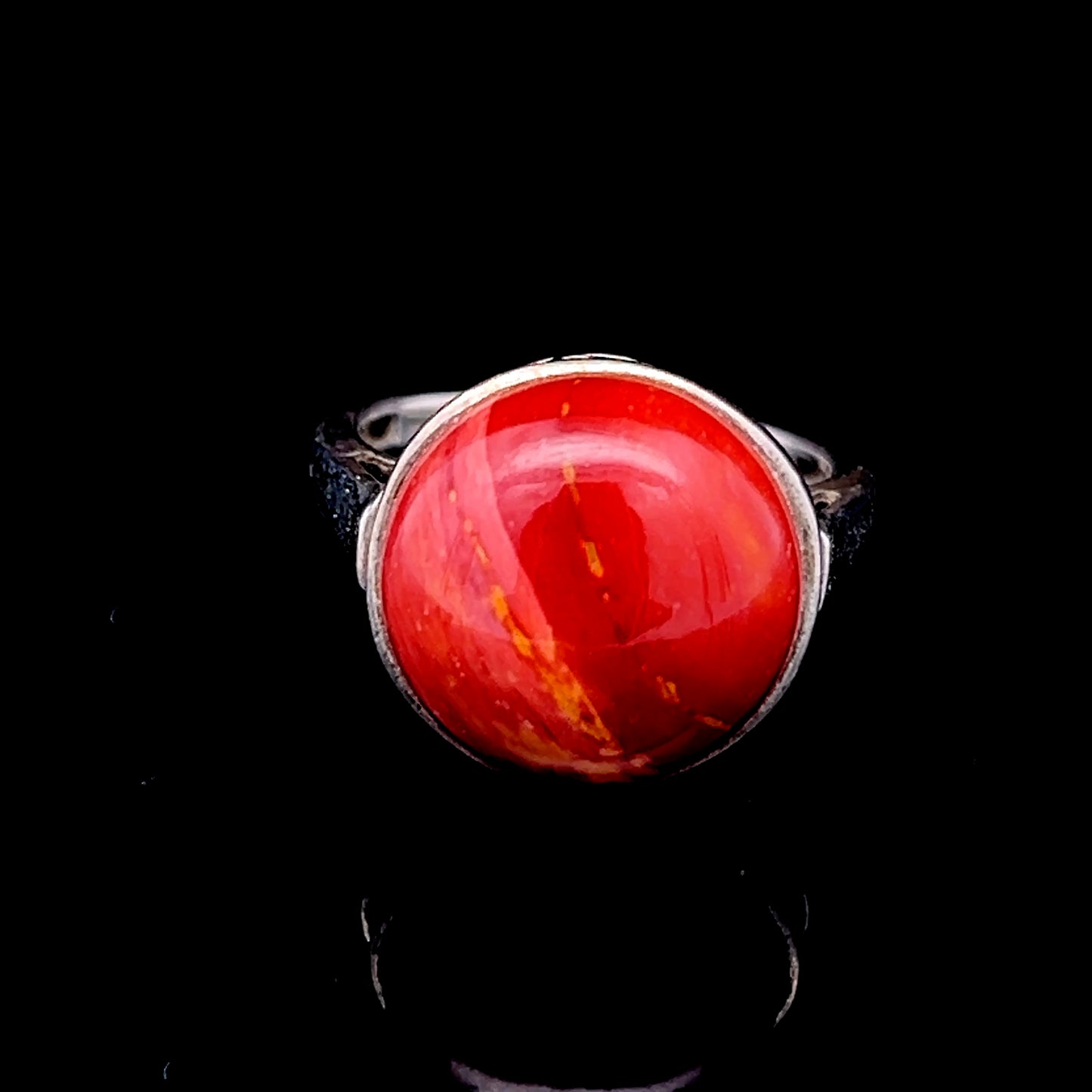 Round Red Stone Silver Ring