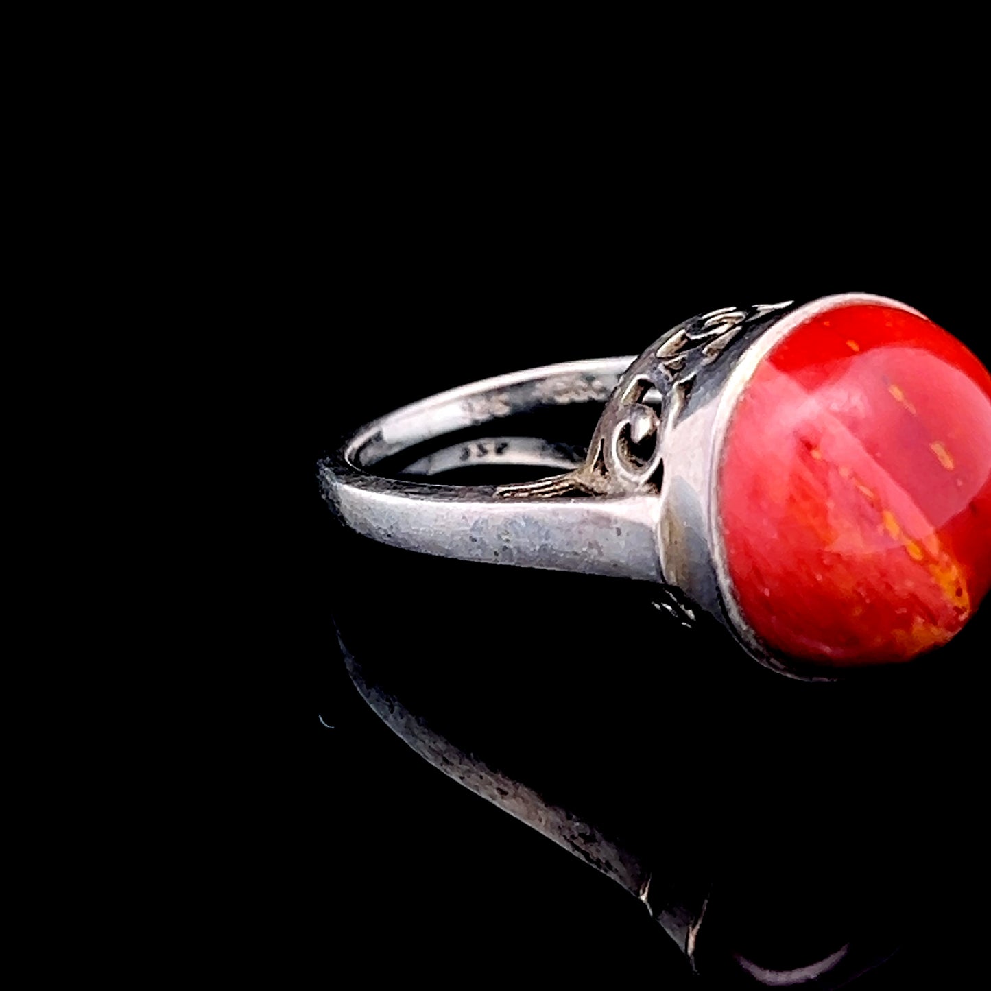 Round Red Stone Silver Ring