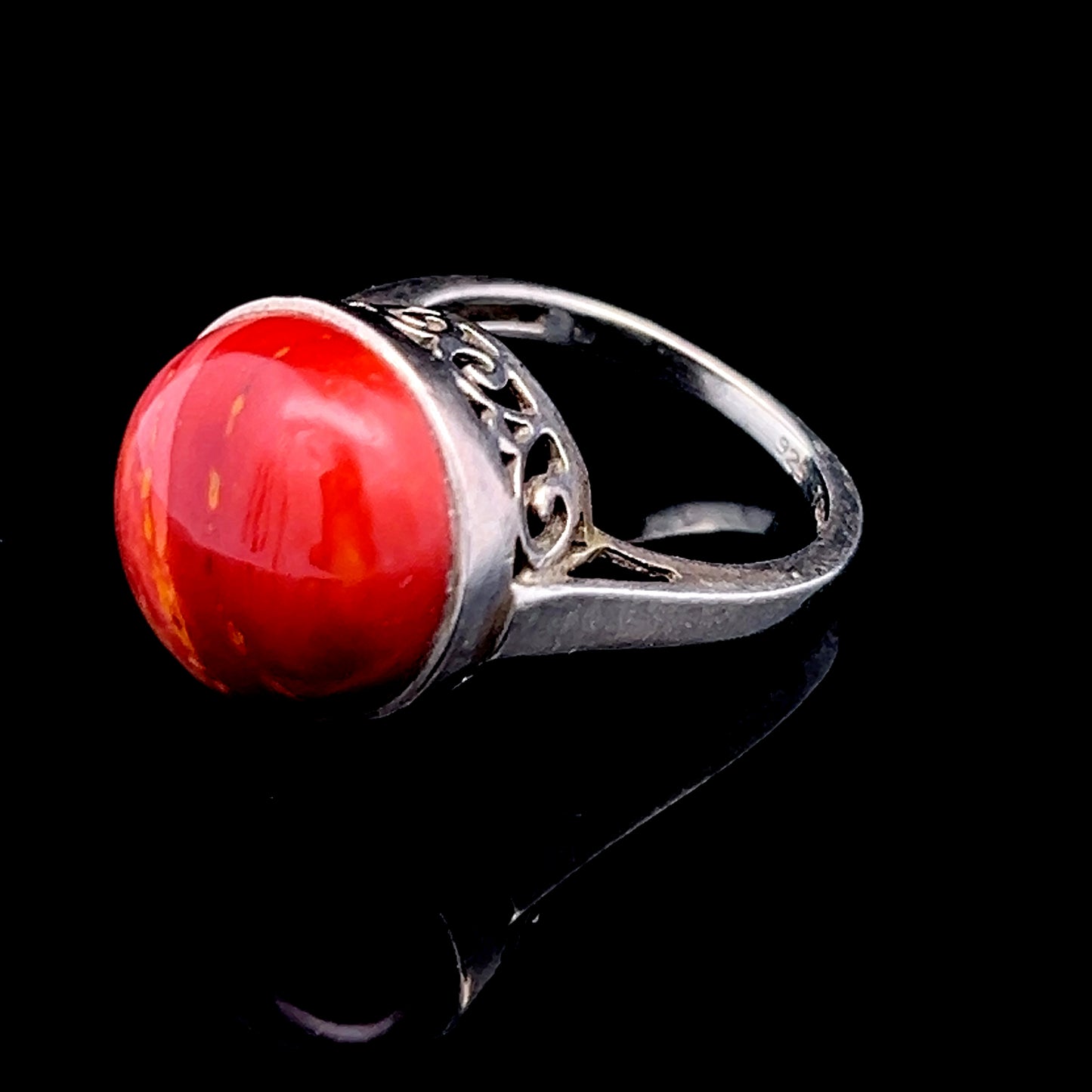 Round Red Stone Silver Ring