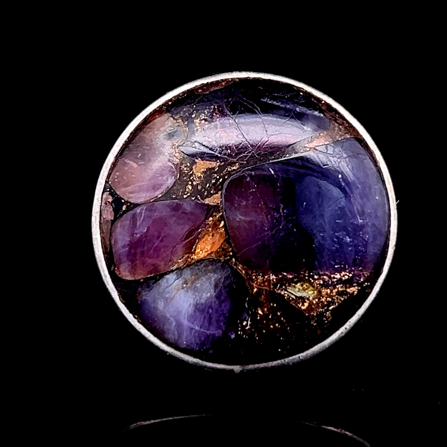 Large Round Amethyst Silver Ring
