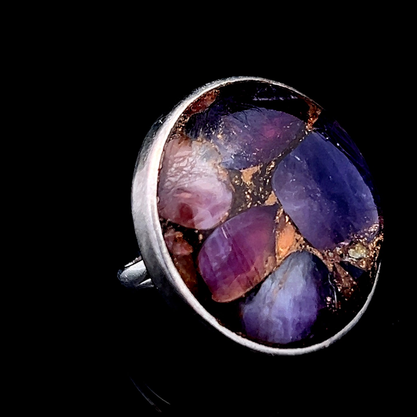 Large Round Amethyst Silver Ring