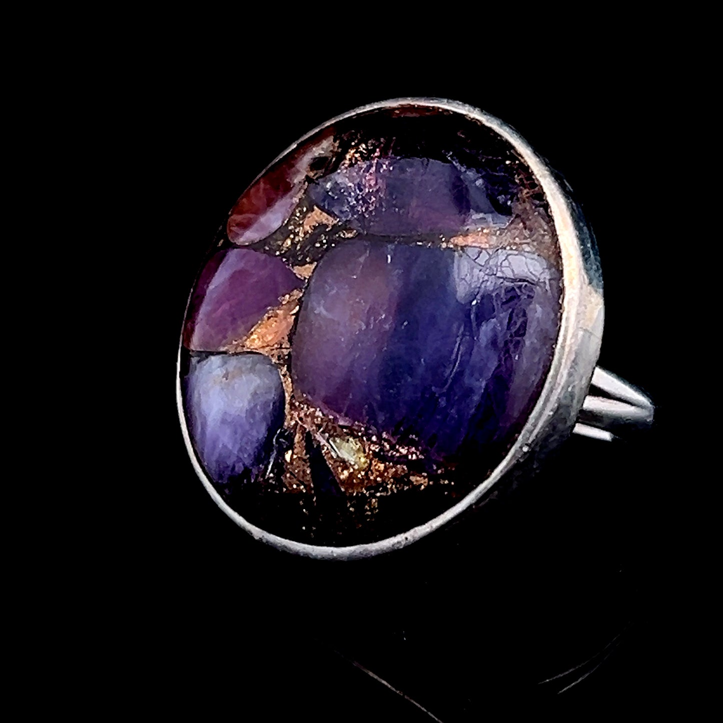Large Round Amethyst Silver Ring