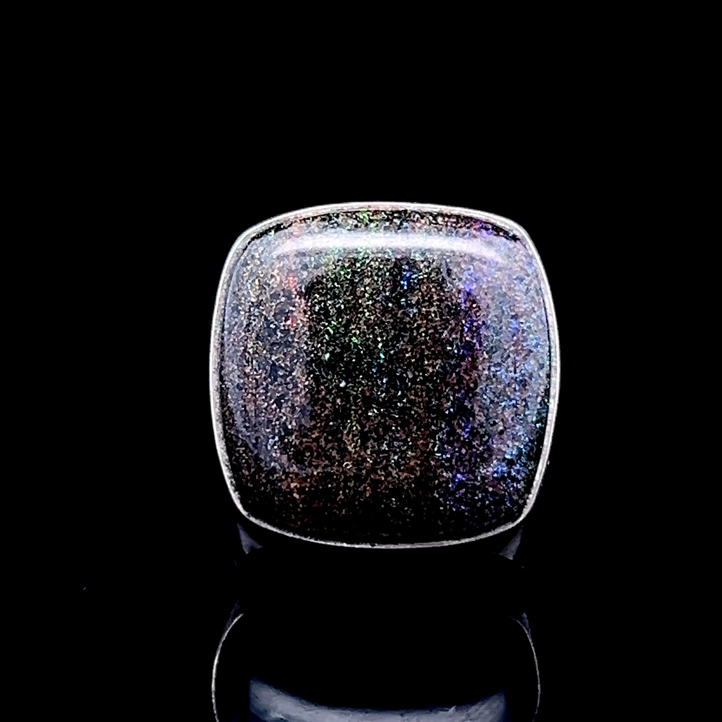 Green / Purple Square Stone Silver Ring