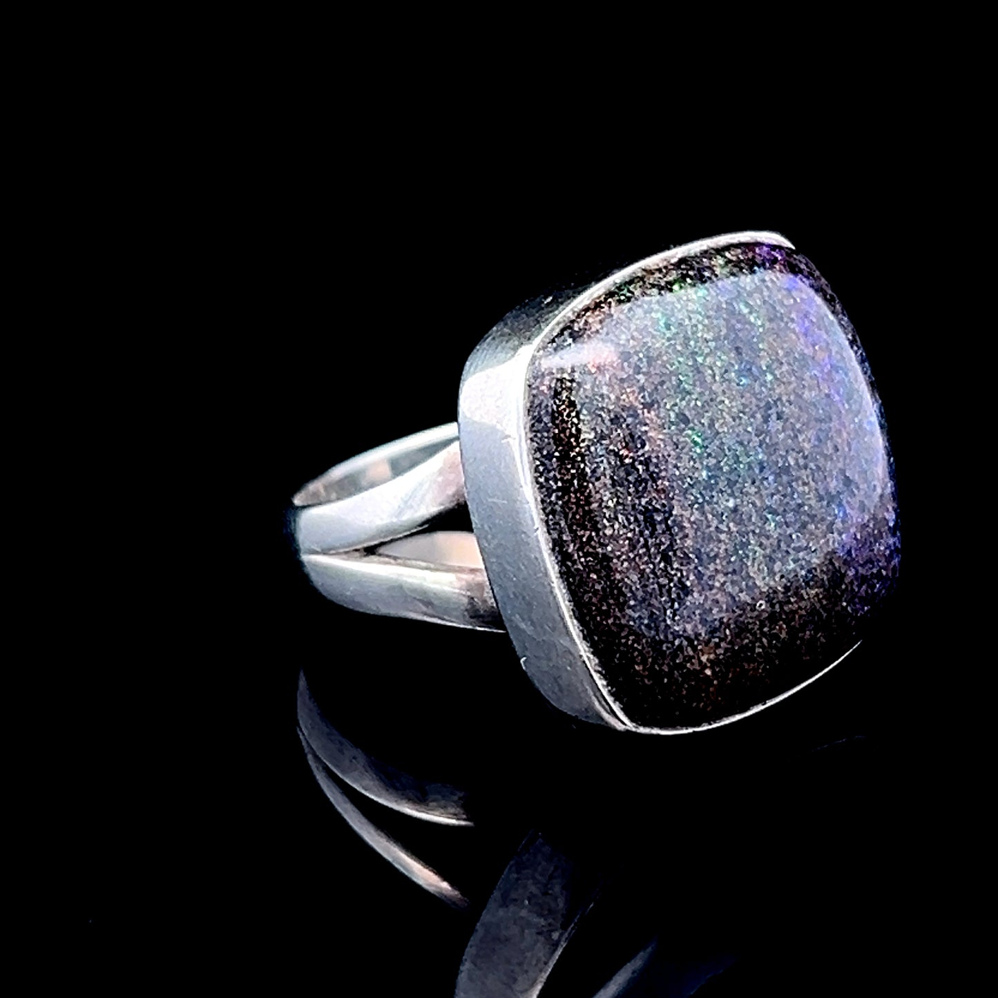 Green / Purple Square Stone Silver Ring