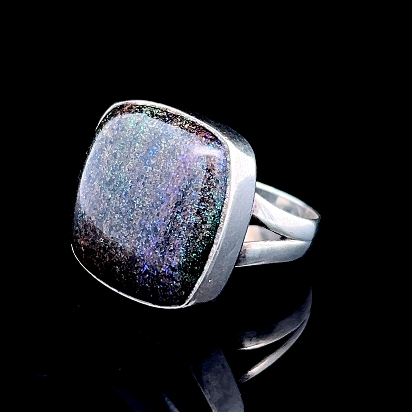 Green / Purple Square Stone Silver Ring
