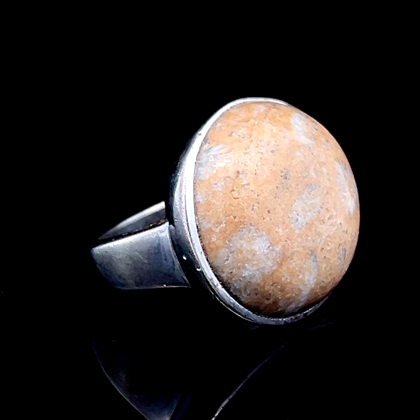 Silver Beige Stone Ring