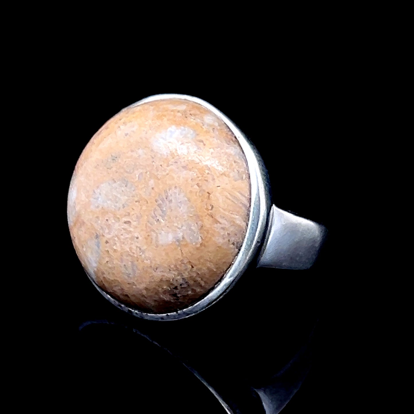 Silver Beige Stone Ring