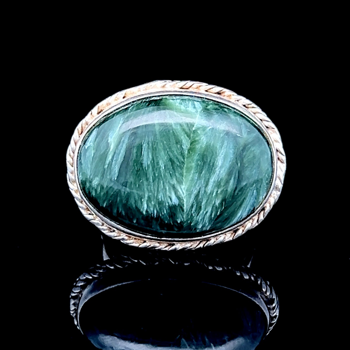 Silver Oval Seraphanite Ring