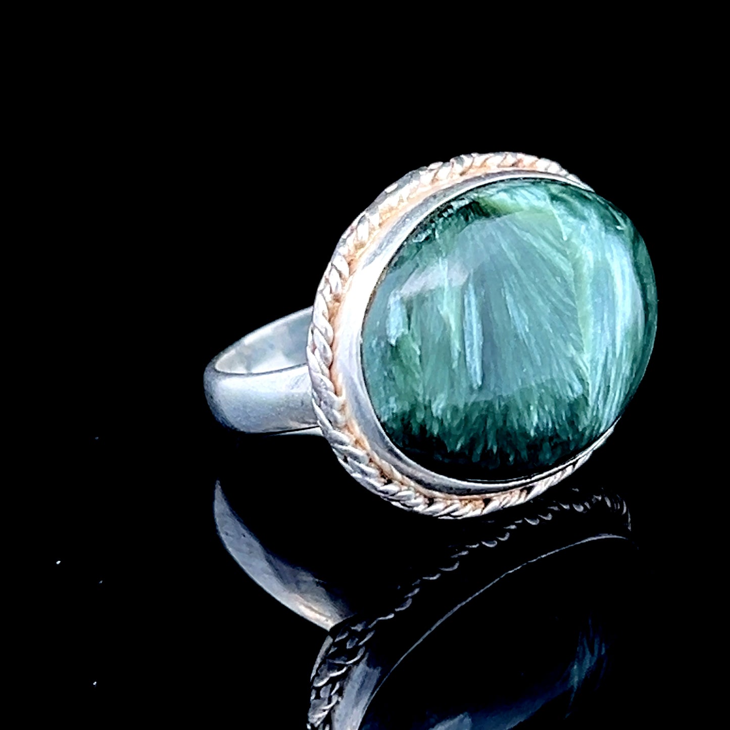 Silver Oval Seraphanite Ring