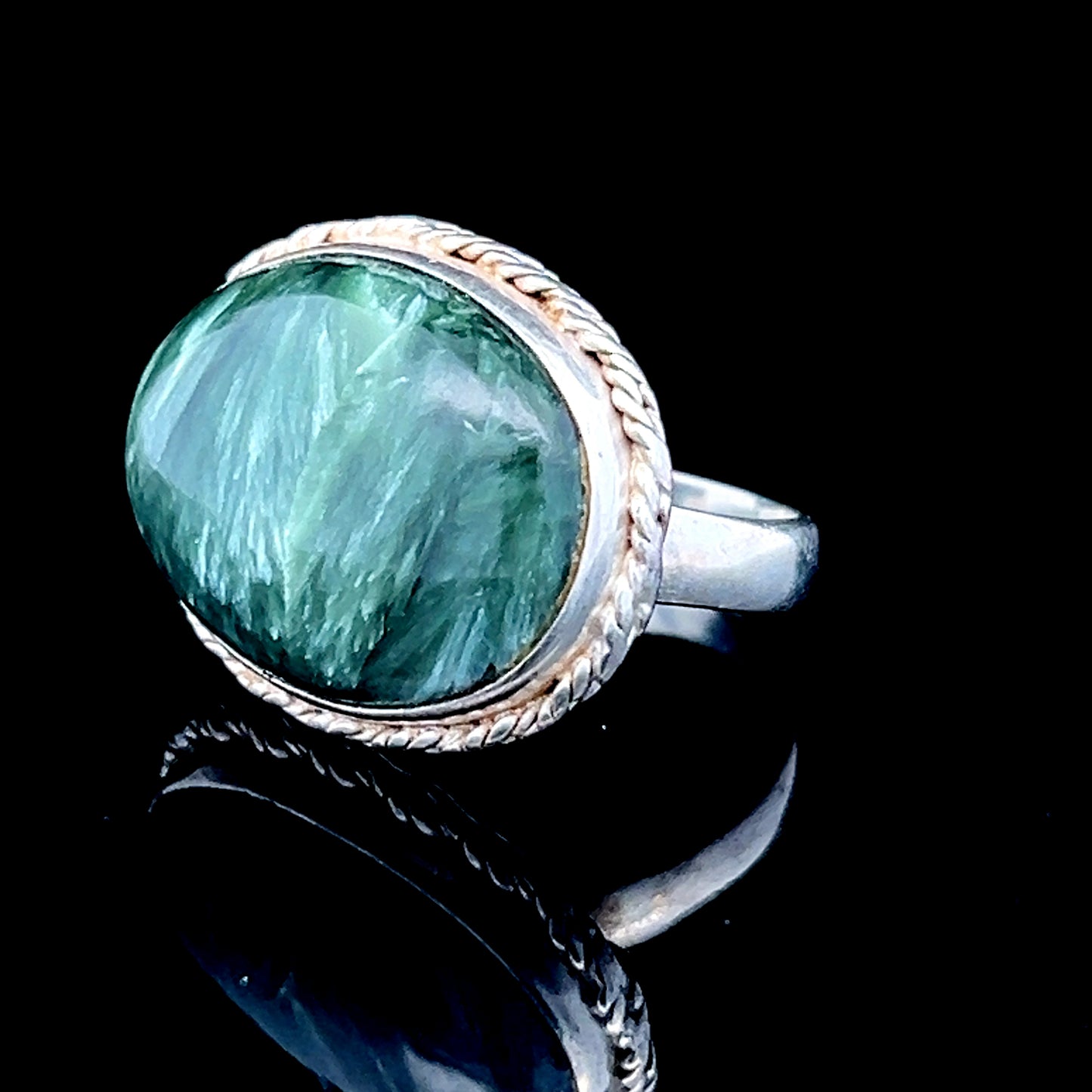 Silver Oval Seraphanite Ring