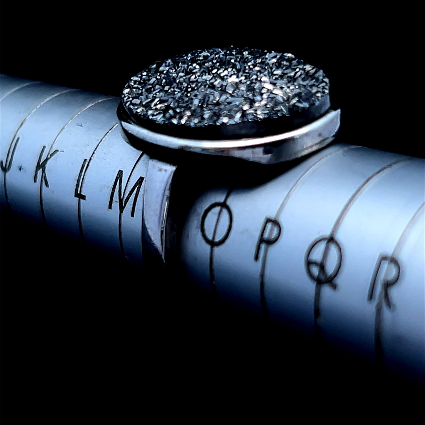 Silver Round Grey Crystal Ring