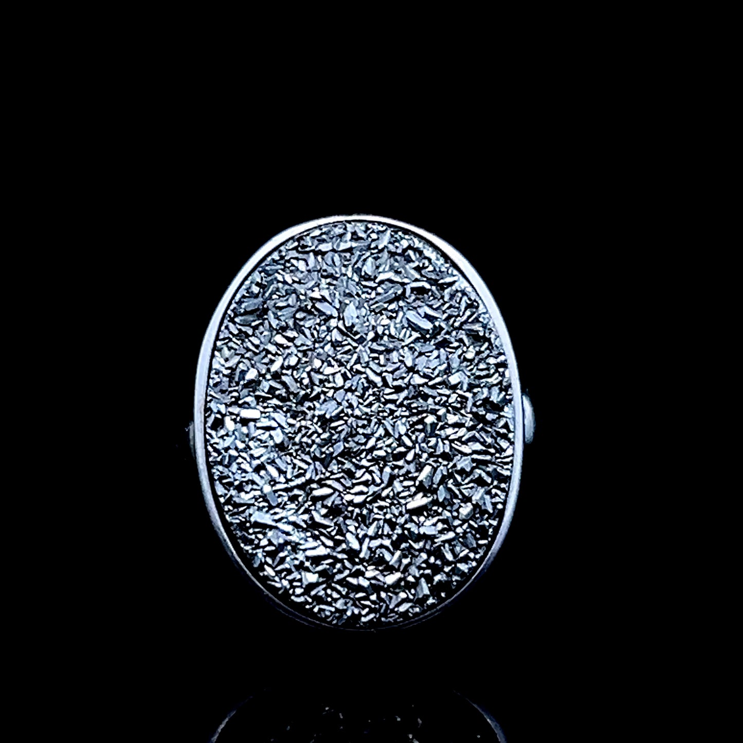 Silver Round Grey Crystal Ring