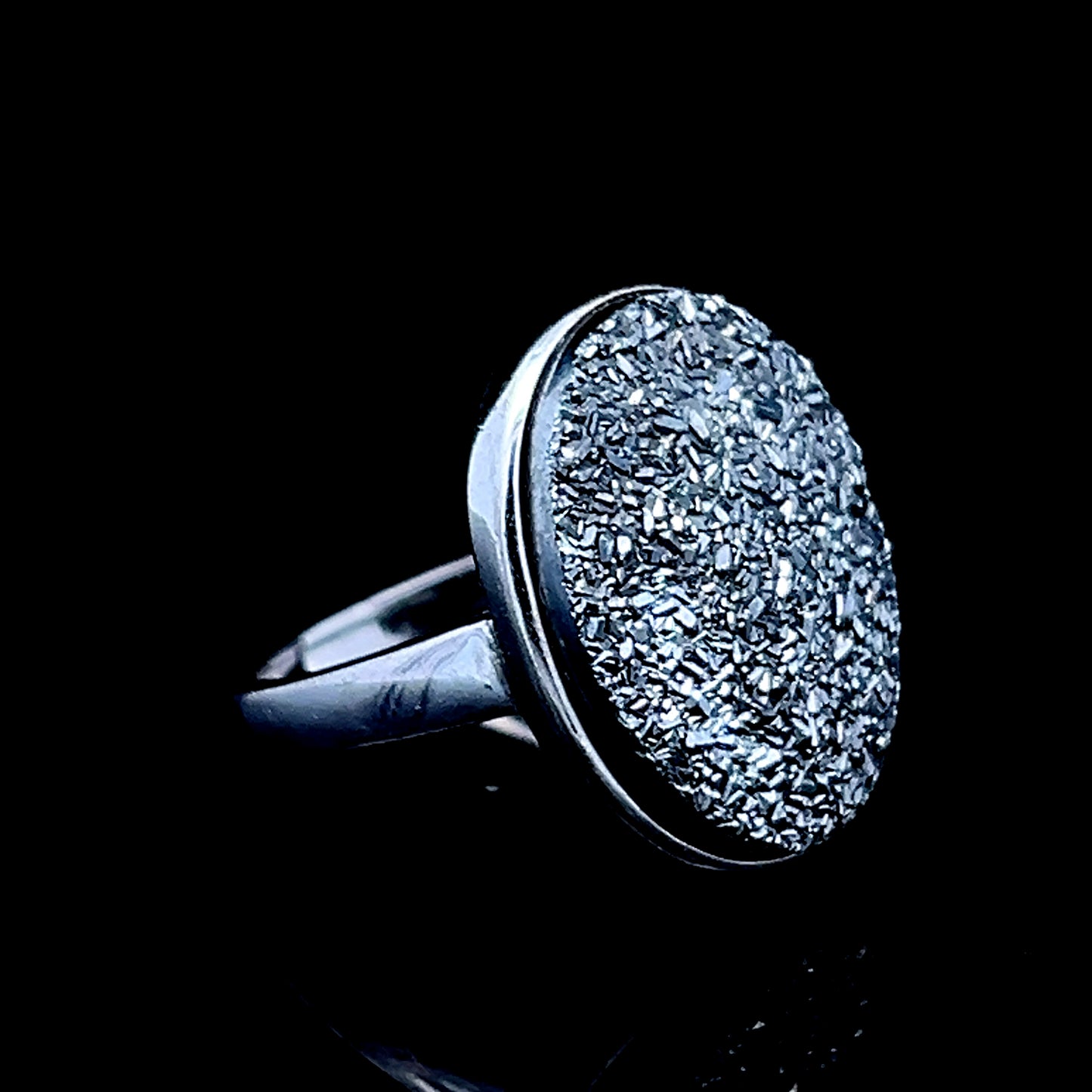 Silver Round Grey Crystal Ring