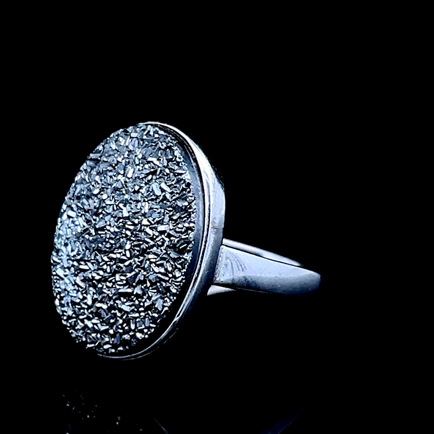 Silver Round Grey Crystal Ring