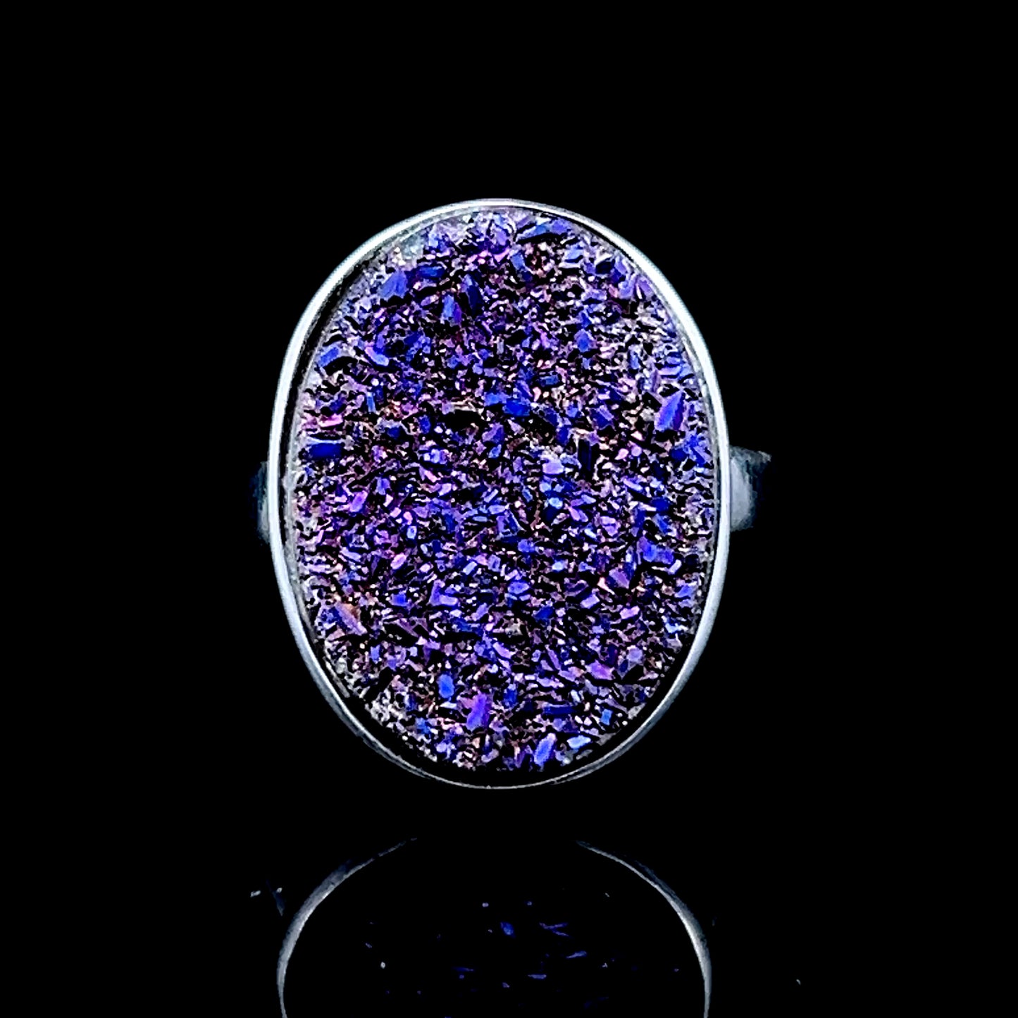 Silver Oval Purple Crystal Ring