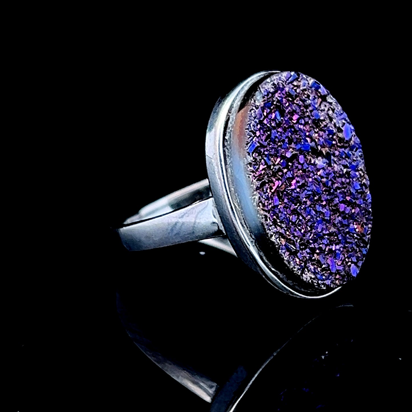 Silver Oval Purple Crystal Ring
