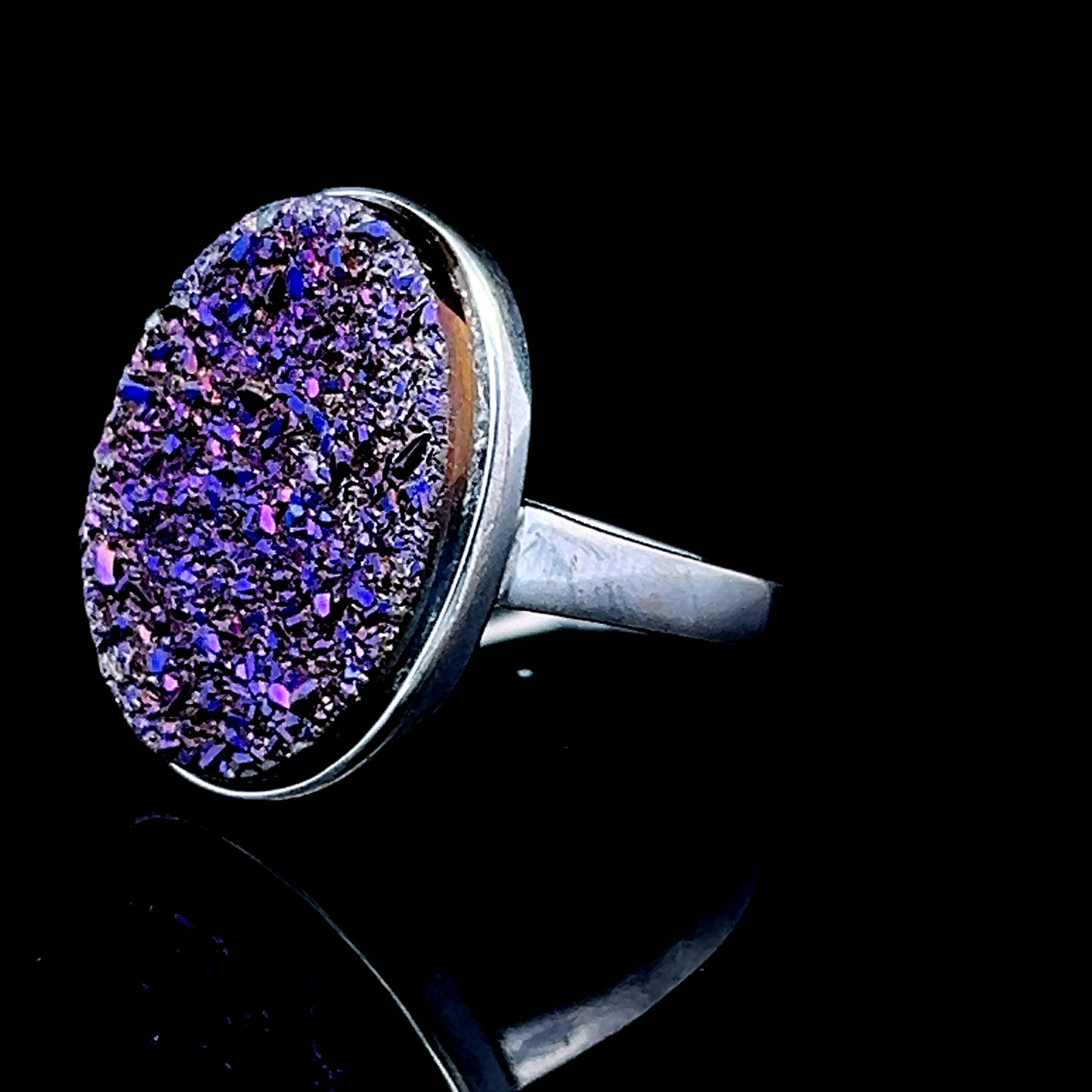 Silver Oval Purple Crystal Ring