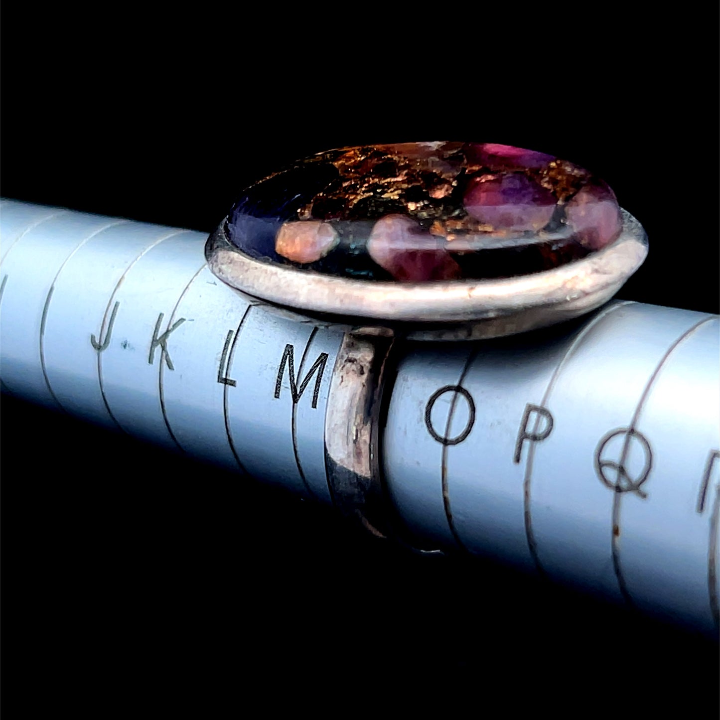 Silver Oval Amethyst & Copper Ring