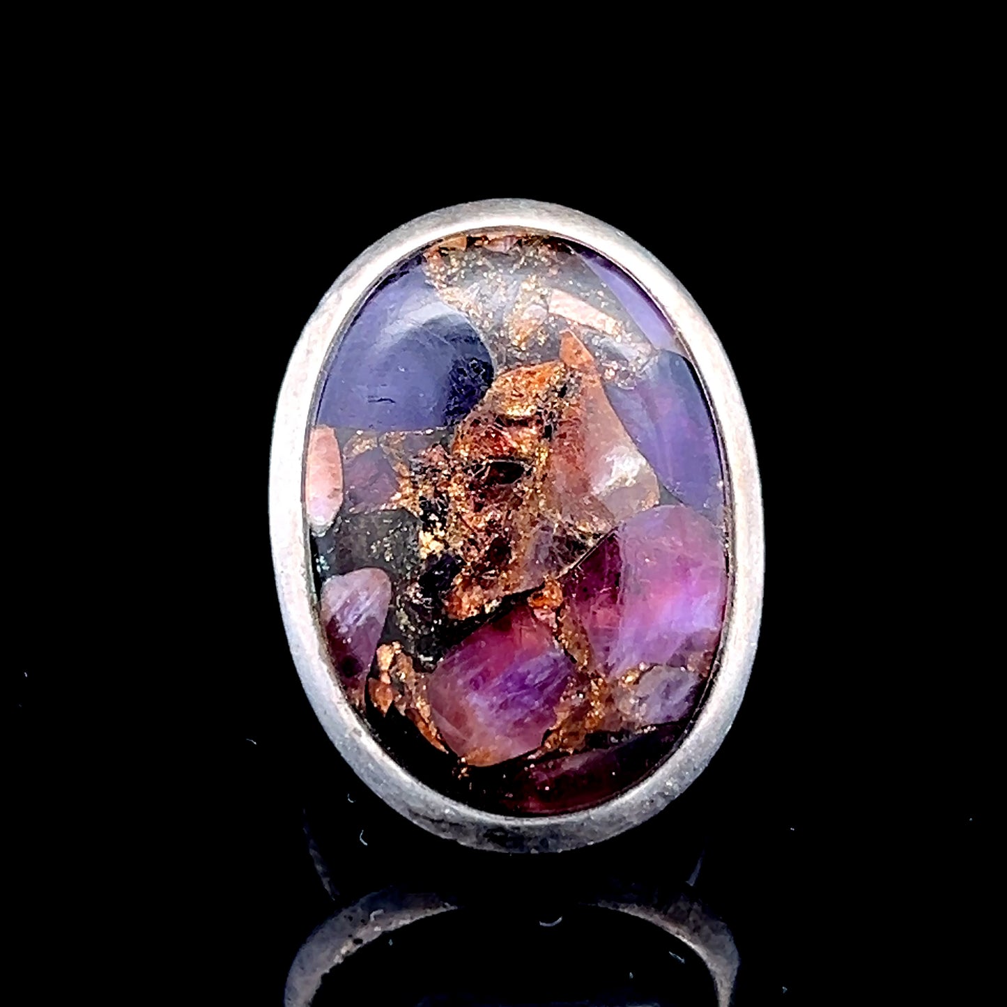 Silver Oval Amethyst & Copper Ring