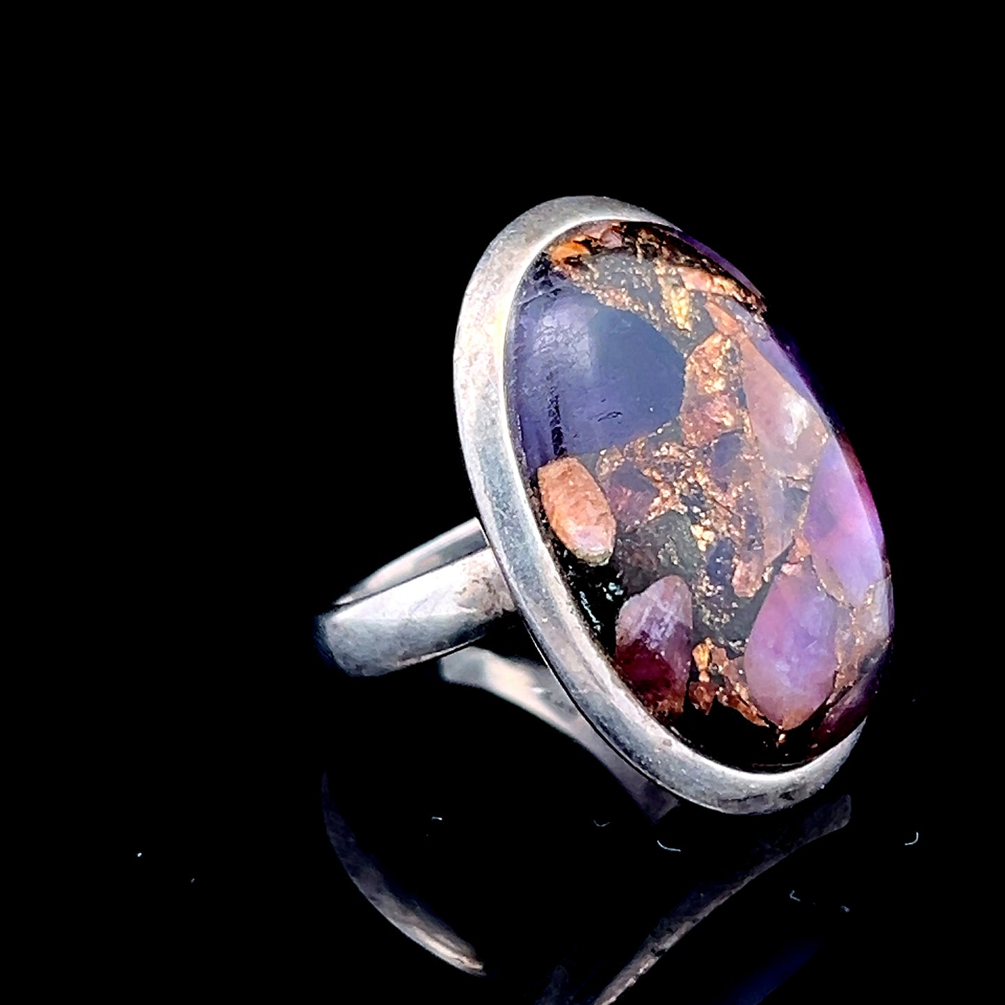 Silver Oval Amethyst & Copper Ring