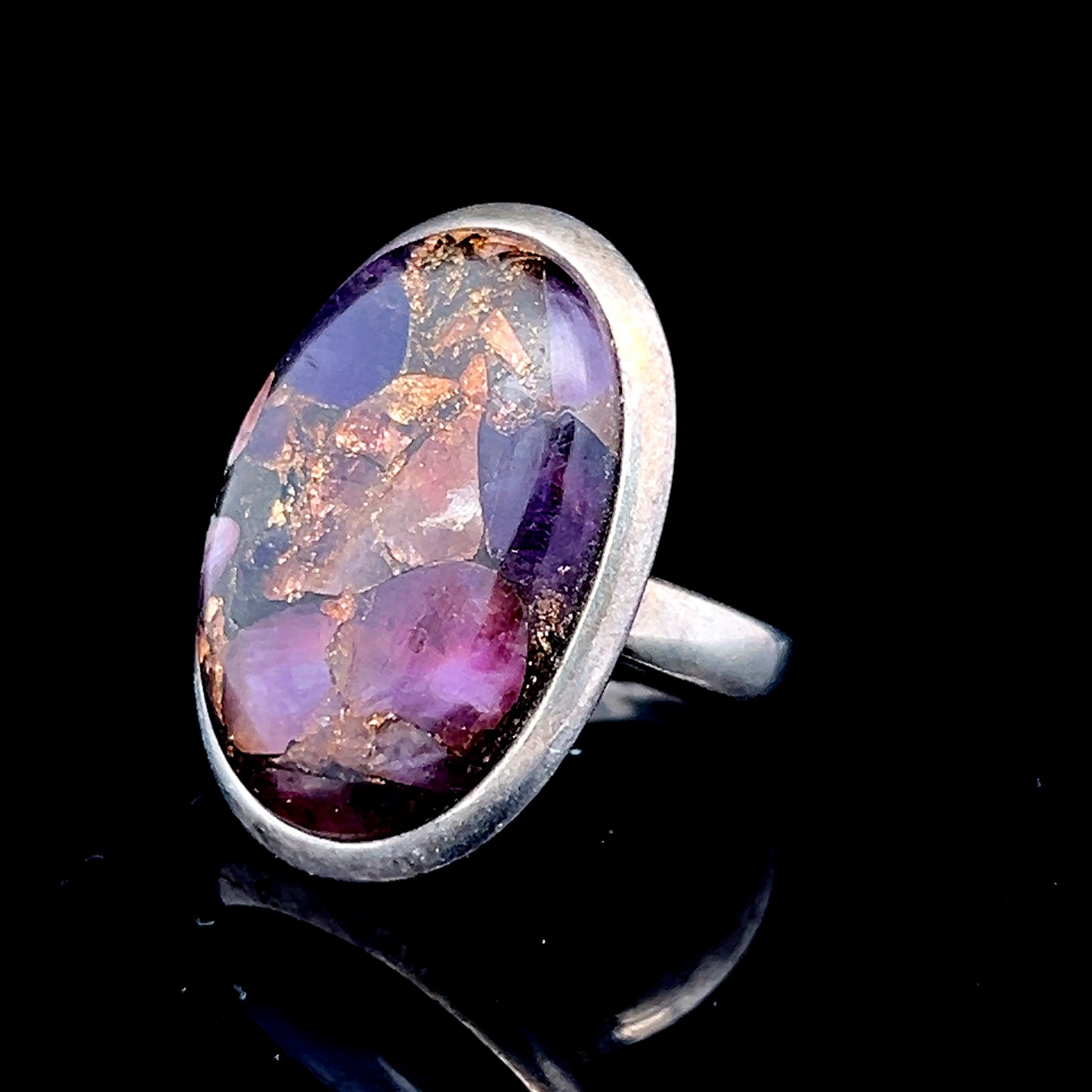 Silver Oval Amethyst & Copper Ring