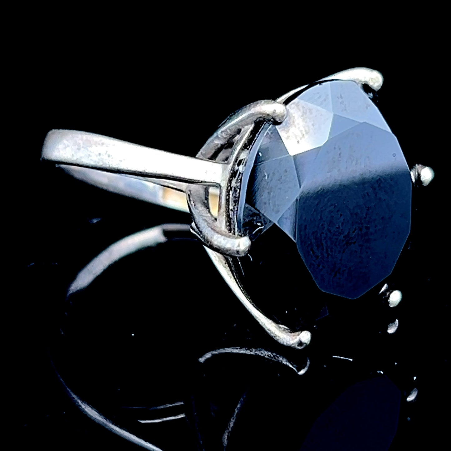 Silver Black Crystal Ring