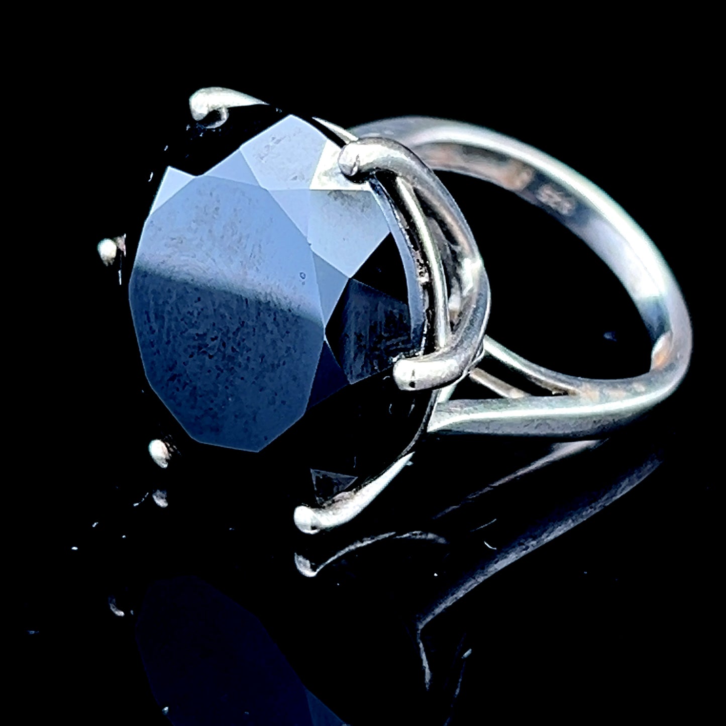 Silver Black Crystal Ring