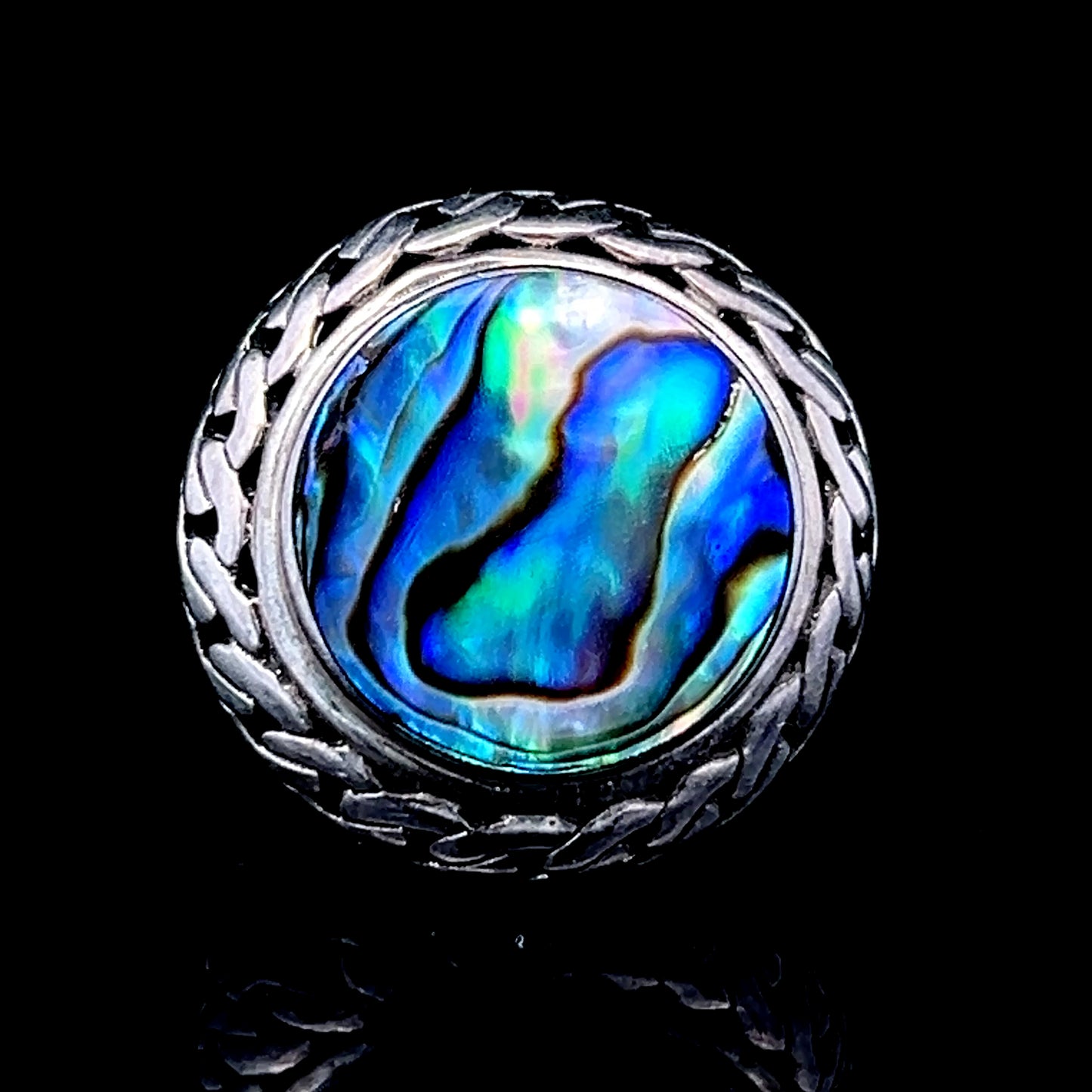 Silver Round Paua Ring