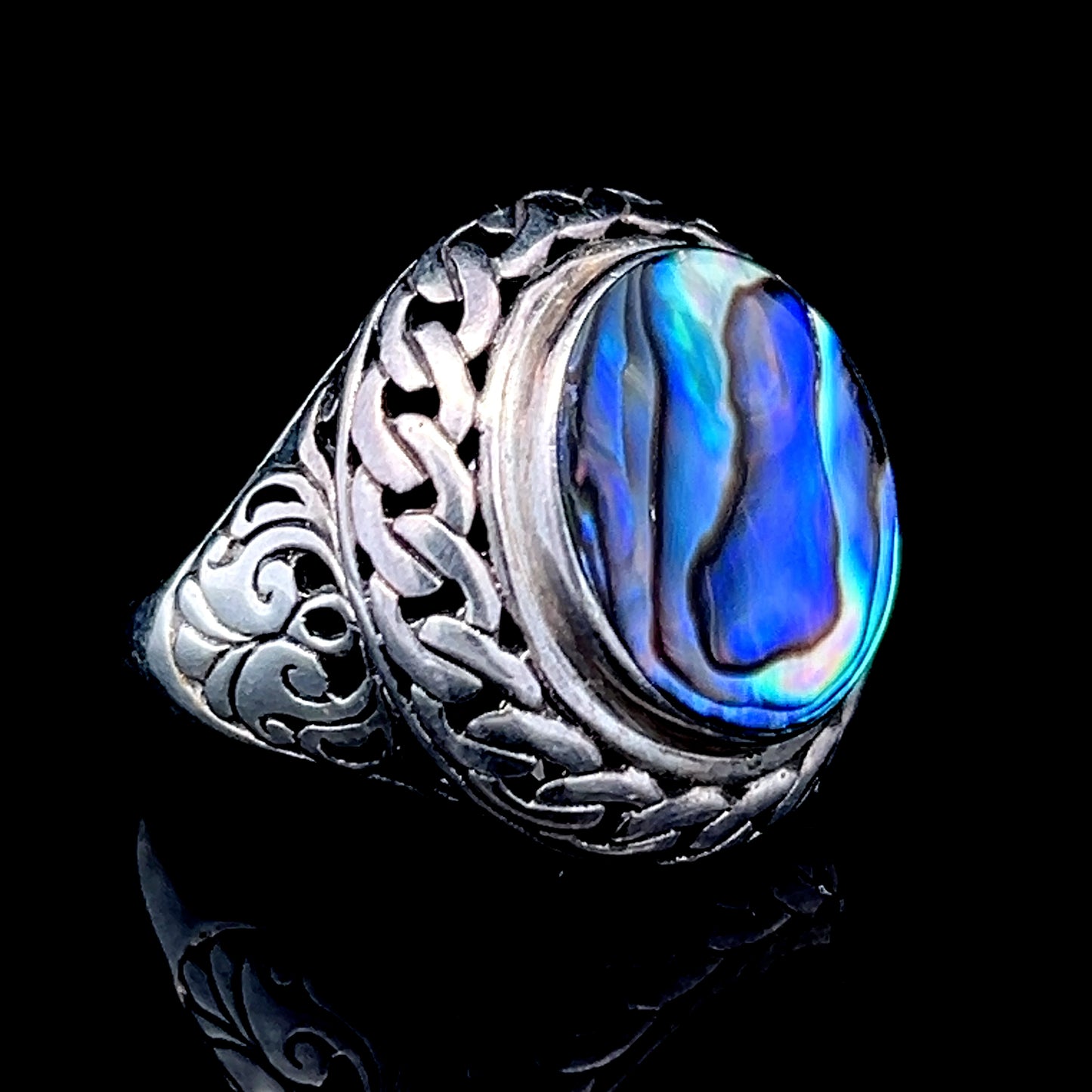 Silver Round Paua Ring