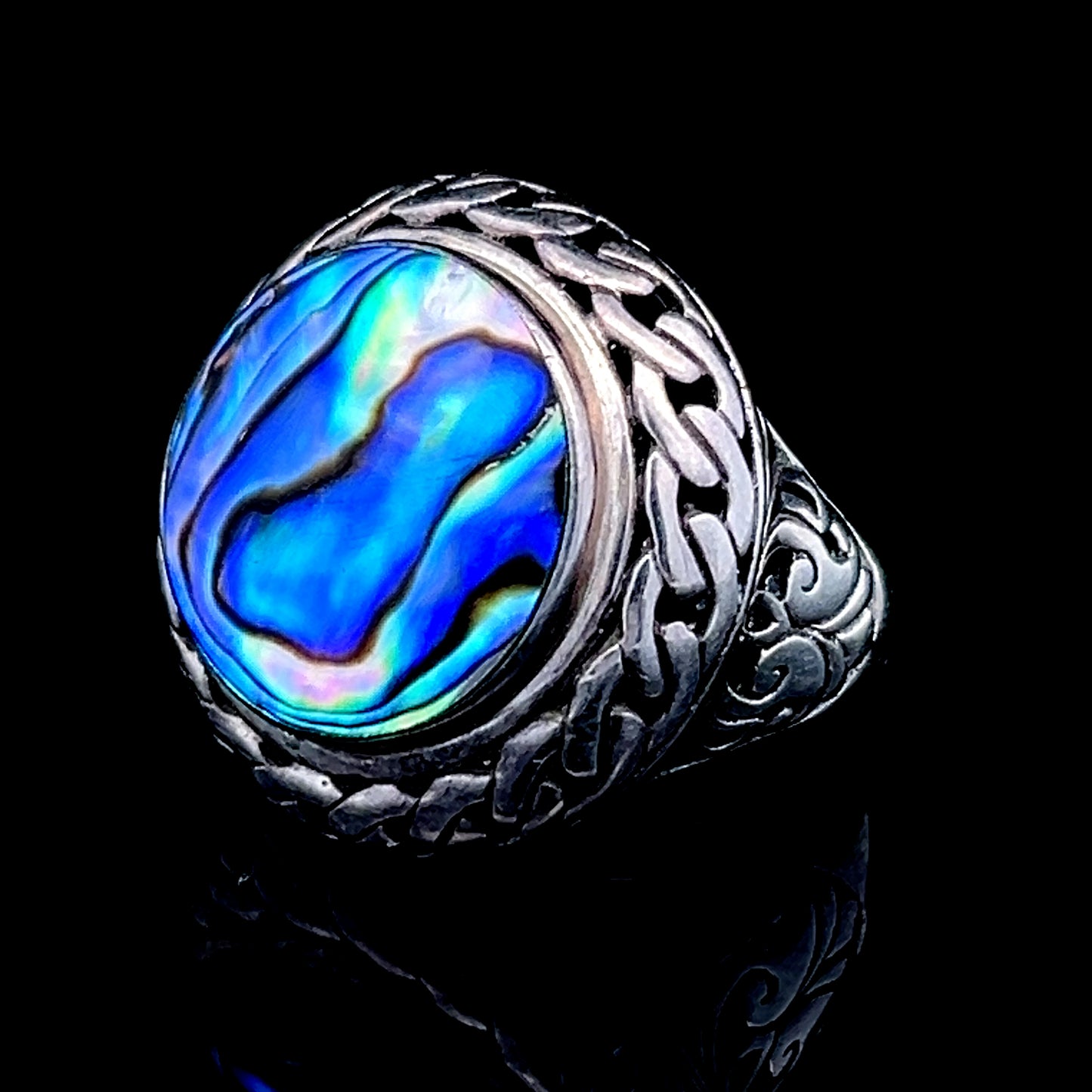 Silver Round Paua Ring